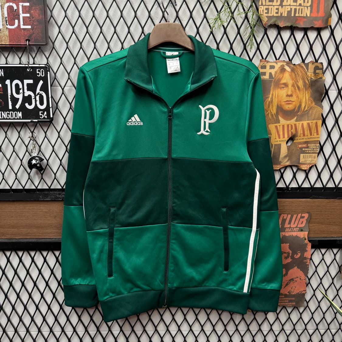 아디다스 팔메이라스 클럽 트랙자켓 전면 로고 포인트 그린 상품이미지1