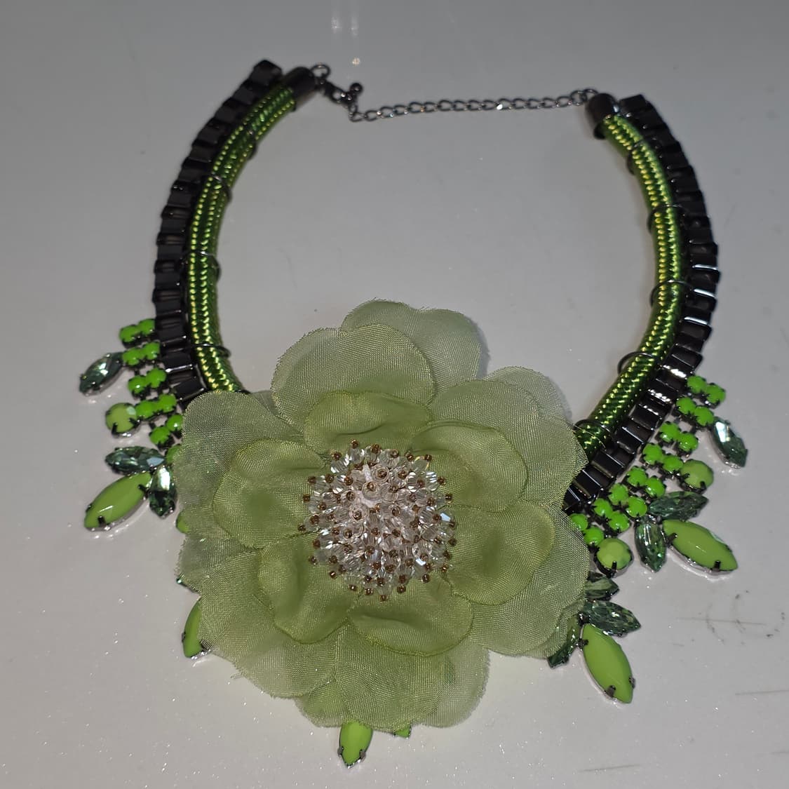 빈티지)그린 모리걸 보헤미안 플로럴 오리엔탈큐빅비즈크리스탈 모티브꽃목걸이 상품이미지3