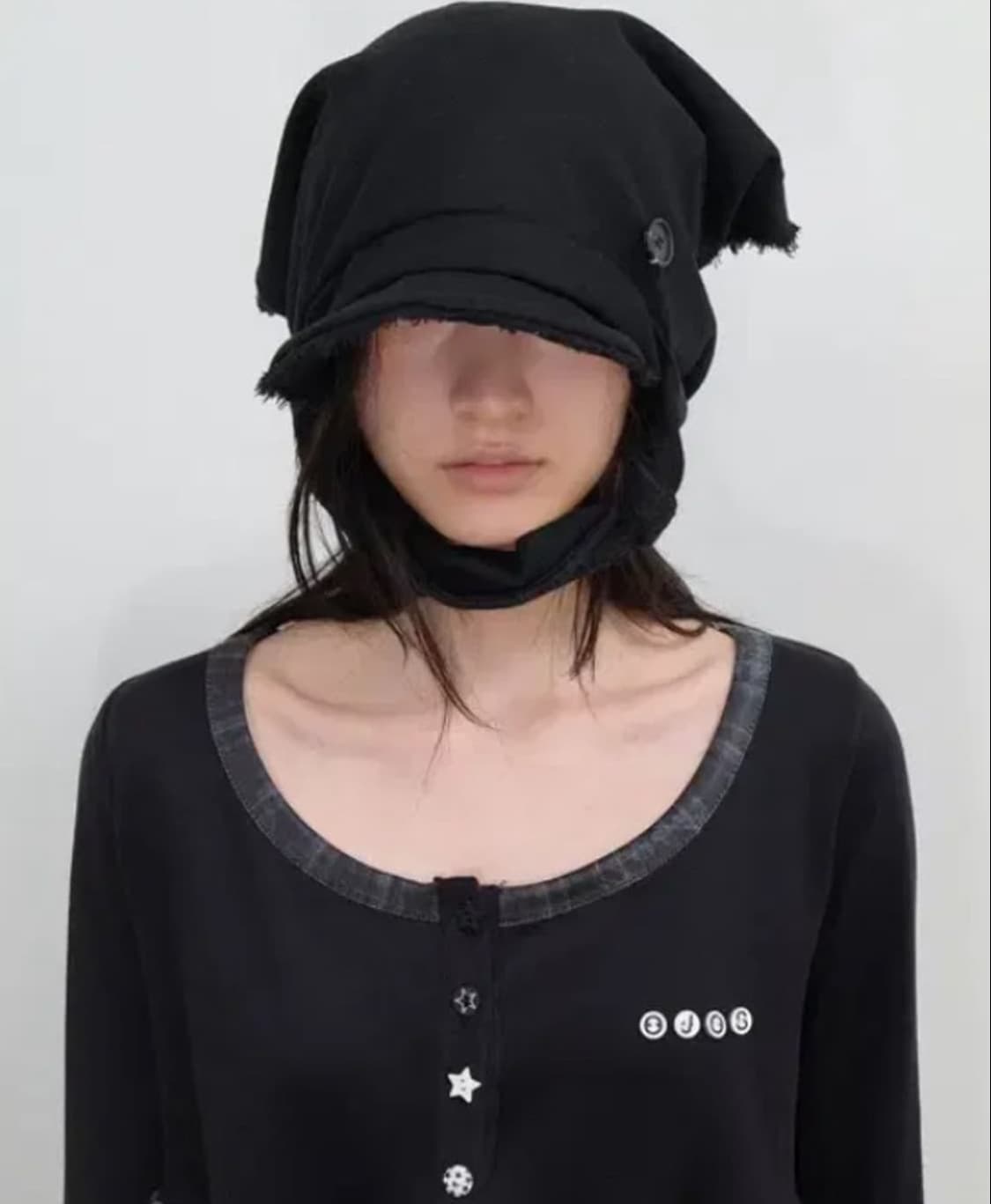 오호스 드레이프 모자 스카프 베일 울 캡 블랙 상품이미지4