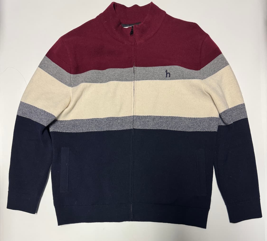 헤지스 hazzys 23년도 컬러 블록 울 니트 집업 2XL ~ 3XL 상품이미지1