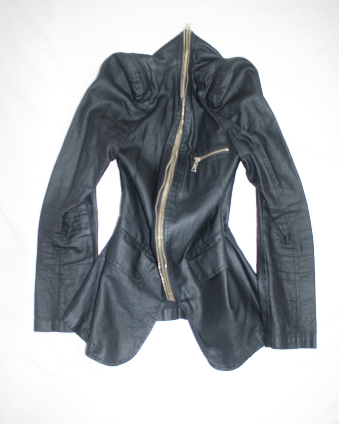 Navy leather skin zip collar puff jacket 상품이미지1