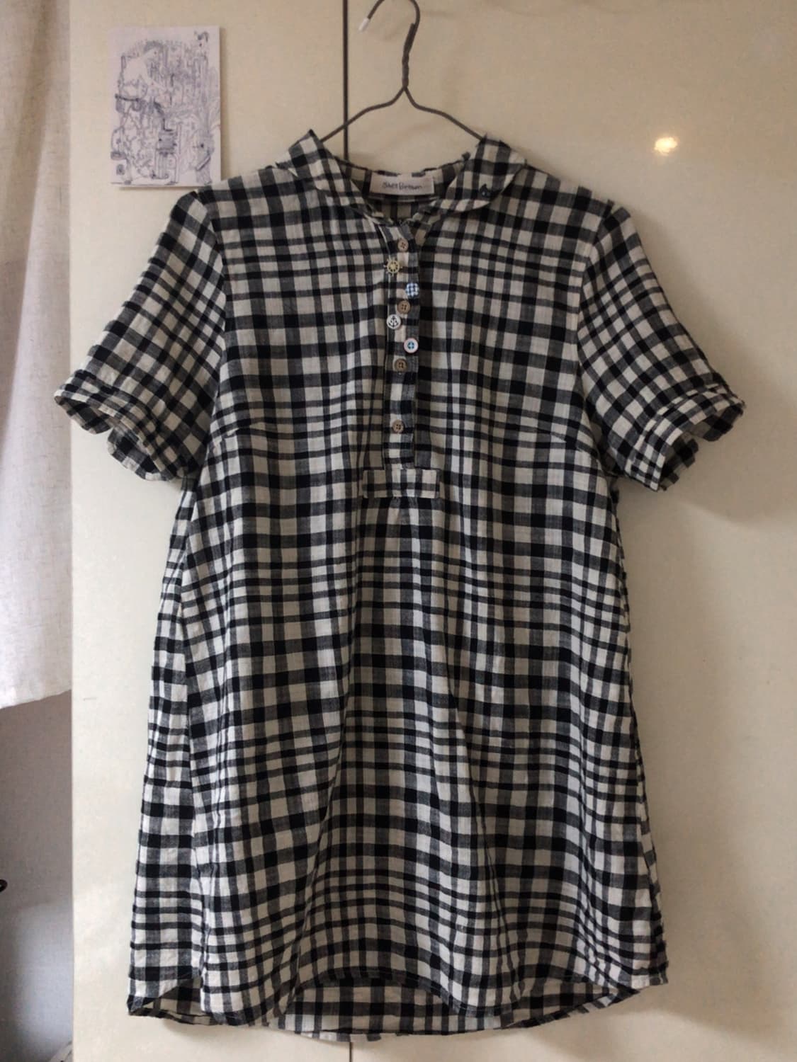 빈티지 단추 포인트 체크 셔츠 원피스 상품이미지2