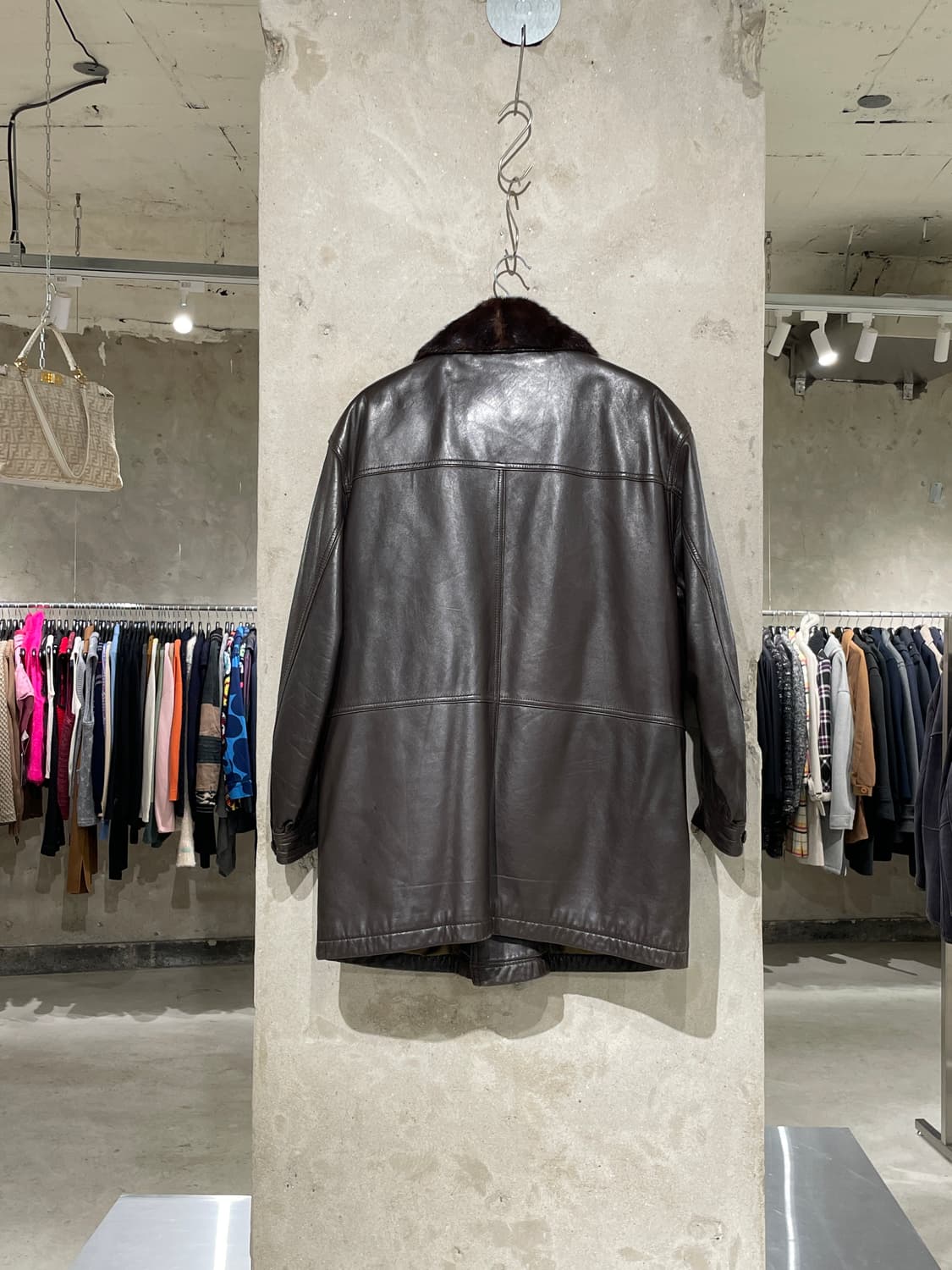 이브 생로랑 뿌르 옴므 다크 브라운 퍼 카라 고트 스킨 레더 자켓 상품이미지6