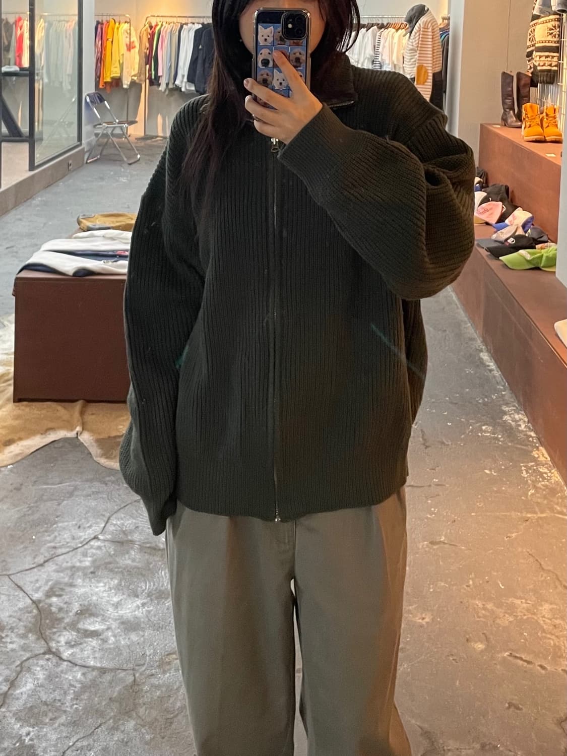 빈티지 헨델 카키 니트 집업 H400 상품이미지1