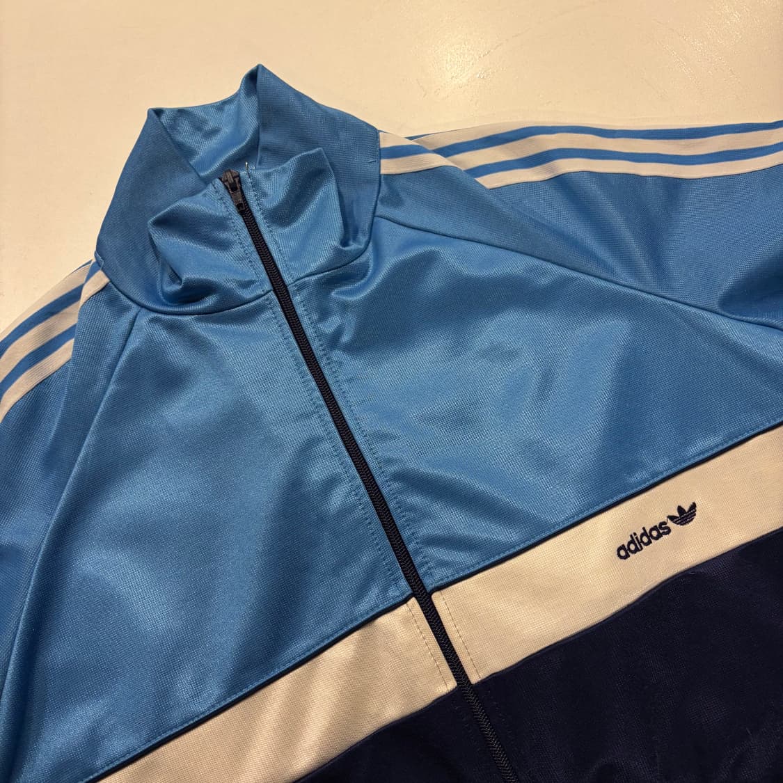 [M] 80s 아디다스 삼선 트랙탑 져지 집업 블루 네이비 배색 D153 상품이미지3