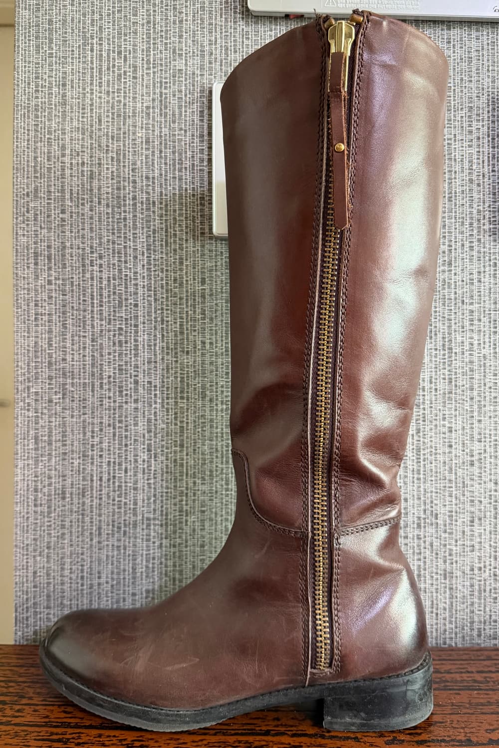 레노마 renoma 브라운 기모 안감 사이드 지퍼 리얼 레더 가죽 롱부츠 상품이미지2