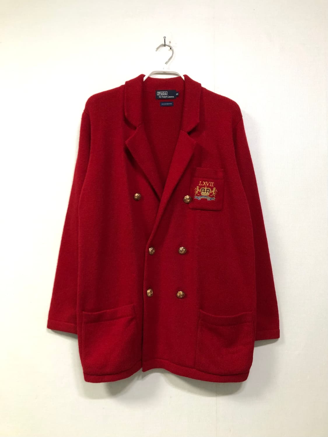 90s 폴로 셔틀랜드 울100% 금장 니트 블레이저 자켓 _ 딥레드 상품이미지1