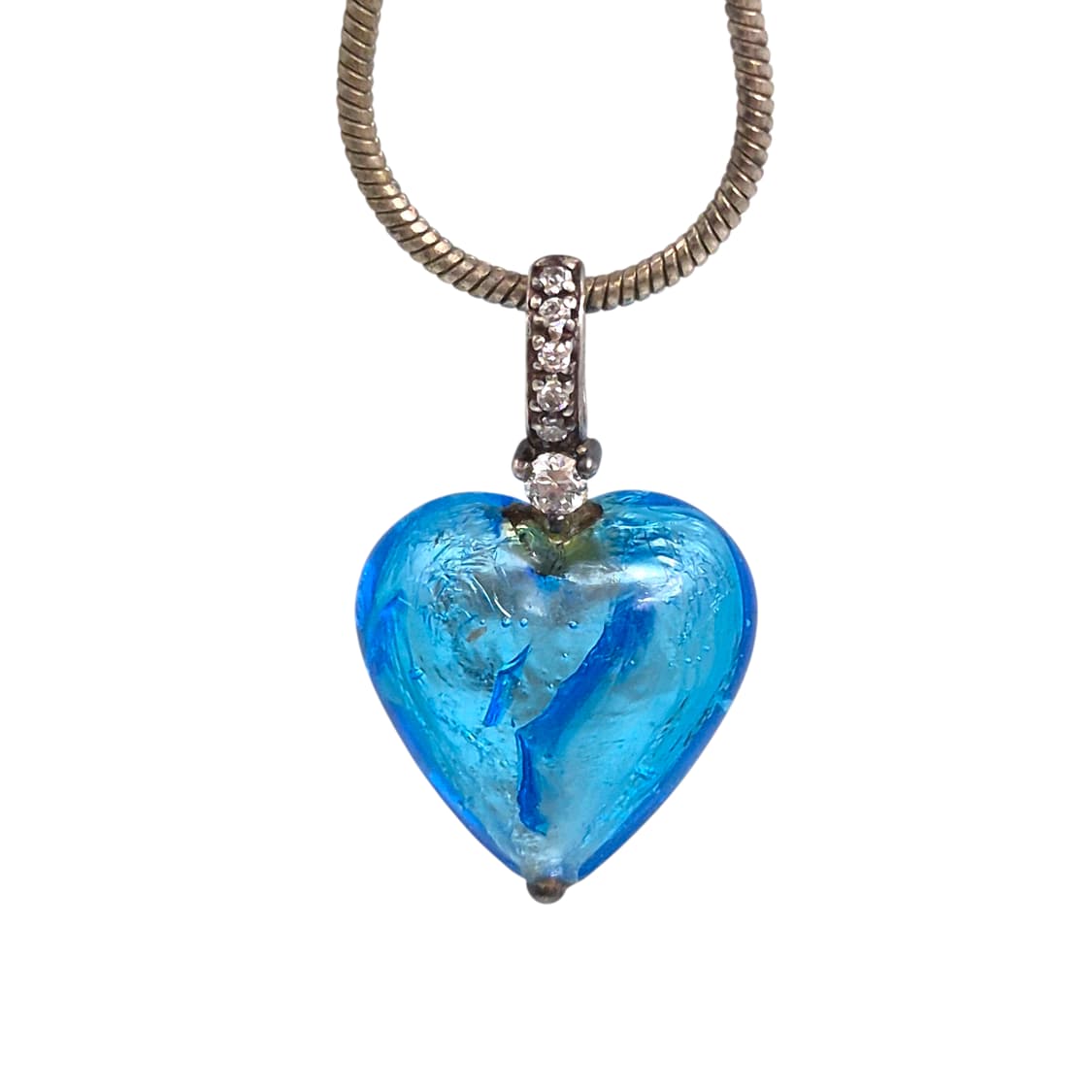 90s 이탈리아 무라노 925 은박 블루 하트 목걸이 상품이미지1