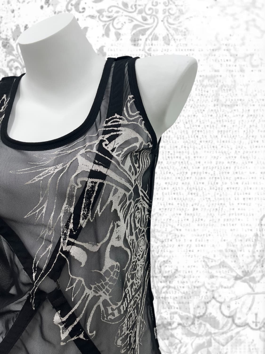 X shaped string printing mesh sleeveless 상품이미지3