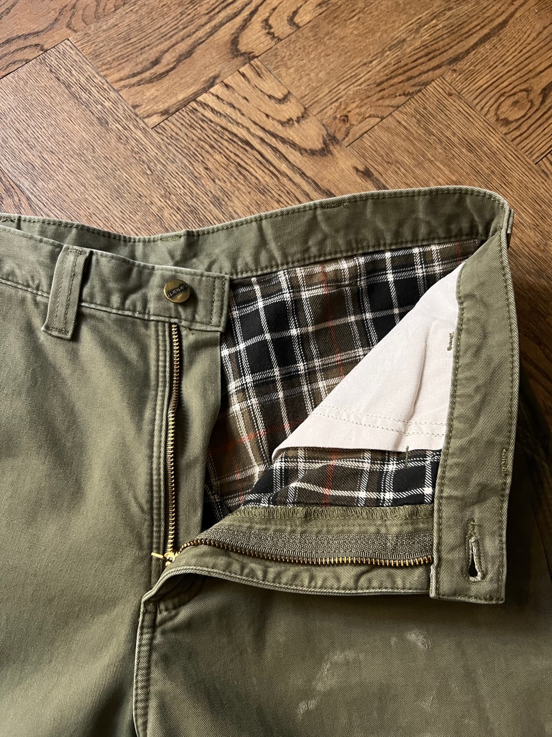 [34]칼하트 USA 체크라이닝 빈티지 페인팅 모스그린 싱글니 워크 팬츠 상품이미지3