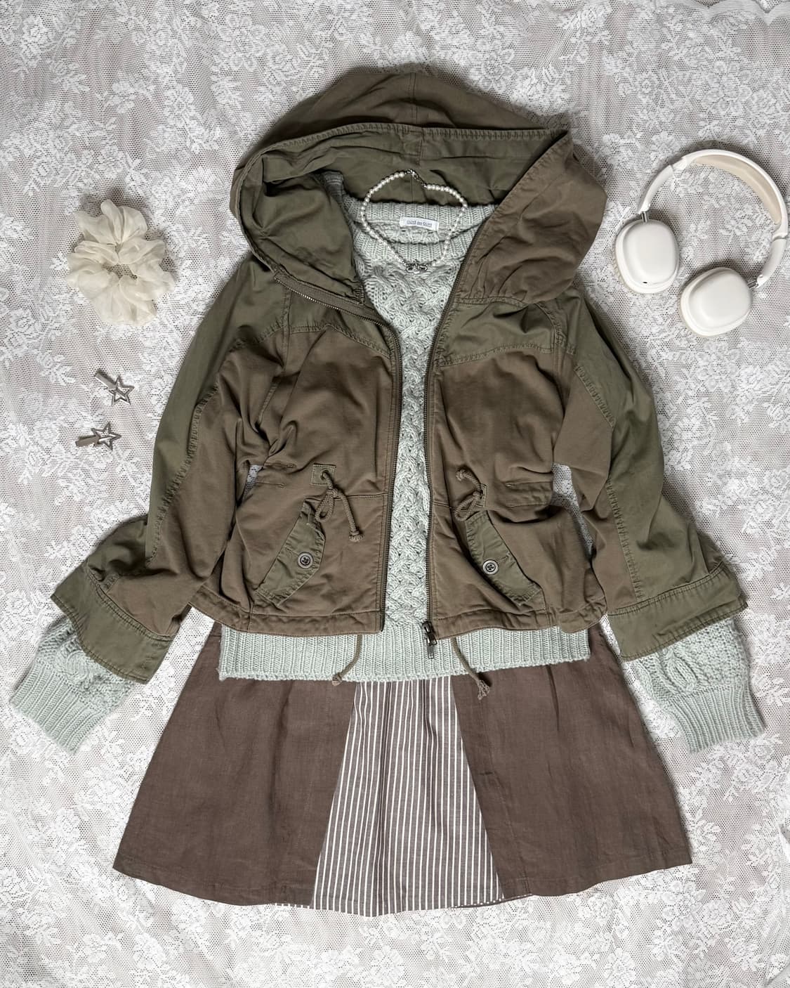 카키 브라운 & 민트 야상 자켓 세트 🐻 상품이미지1