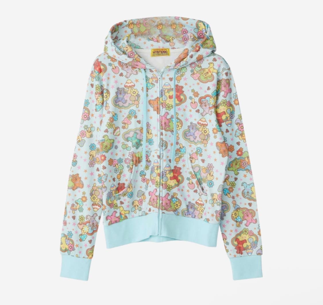 히스테릭 글래머 파이어 베어 드림 패턴 숏 후드 블루 상품이미지1