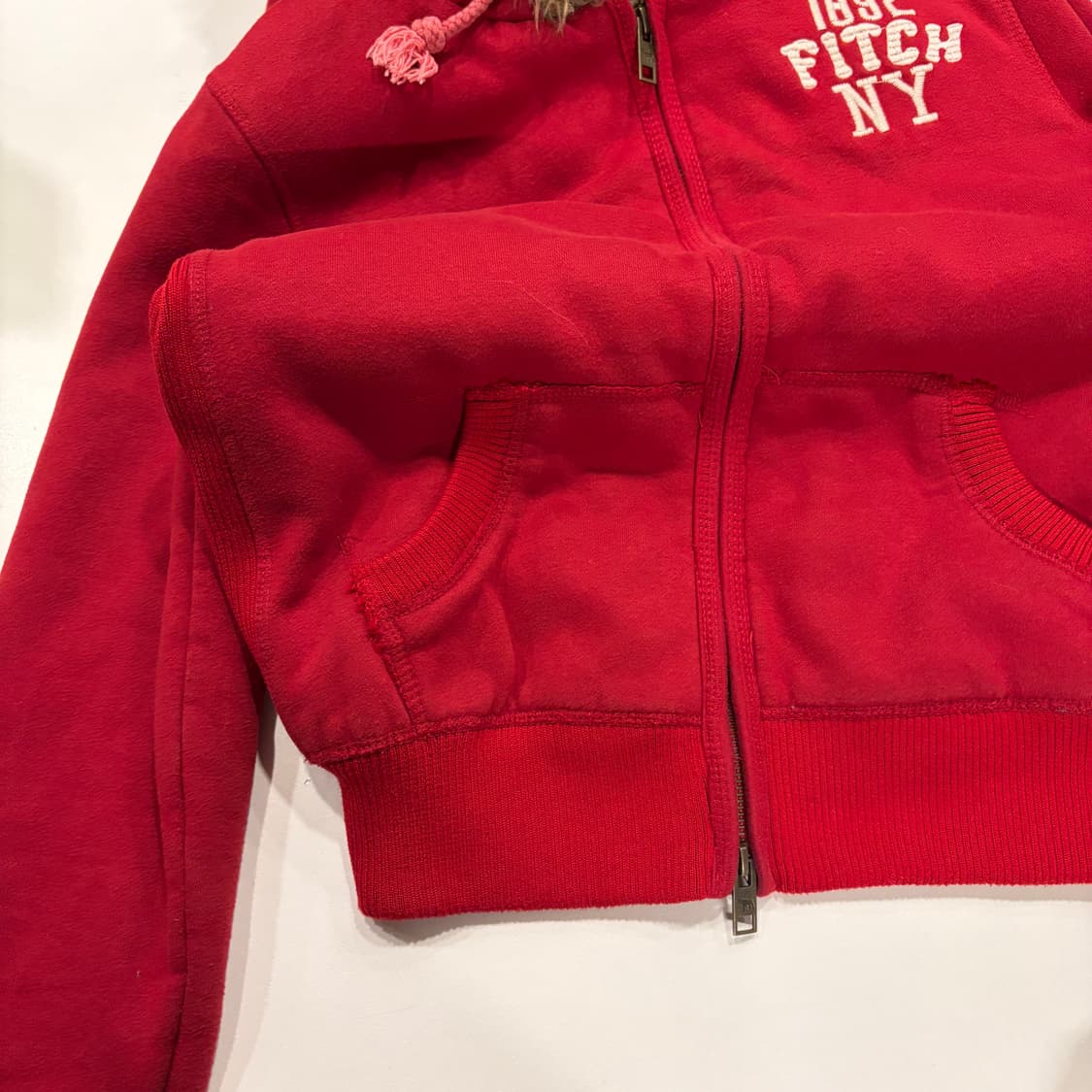 [L] 아베크롬비 빈티지 y2k 레드 퍼 후드 집업 B806 상품이미지7