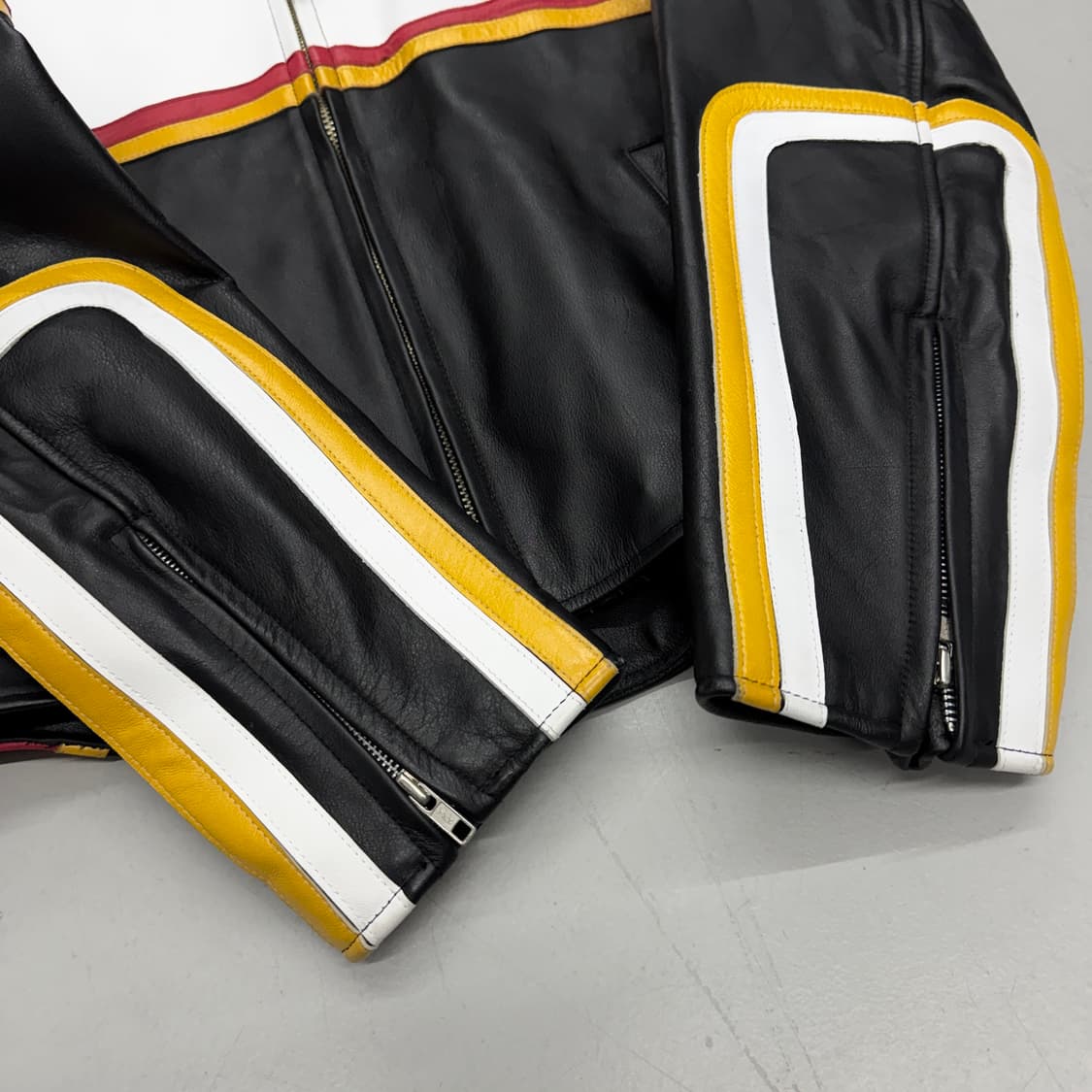 쇼트 카우레더 바이커 레이싱 가죽 자켓 상품이미지6