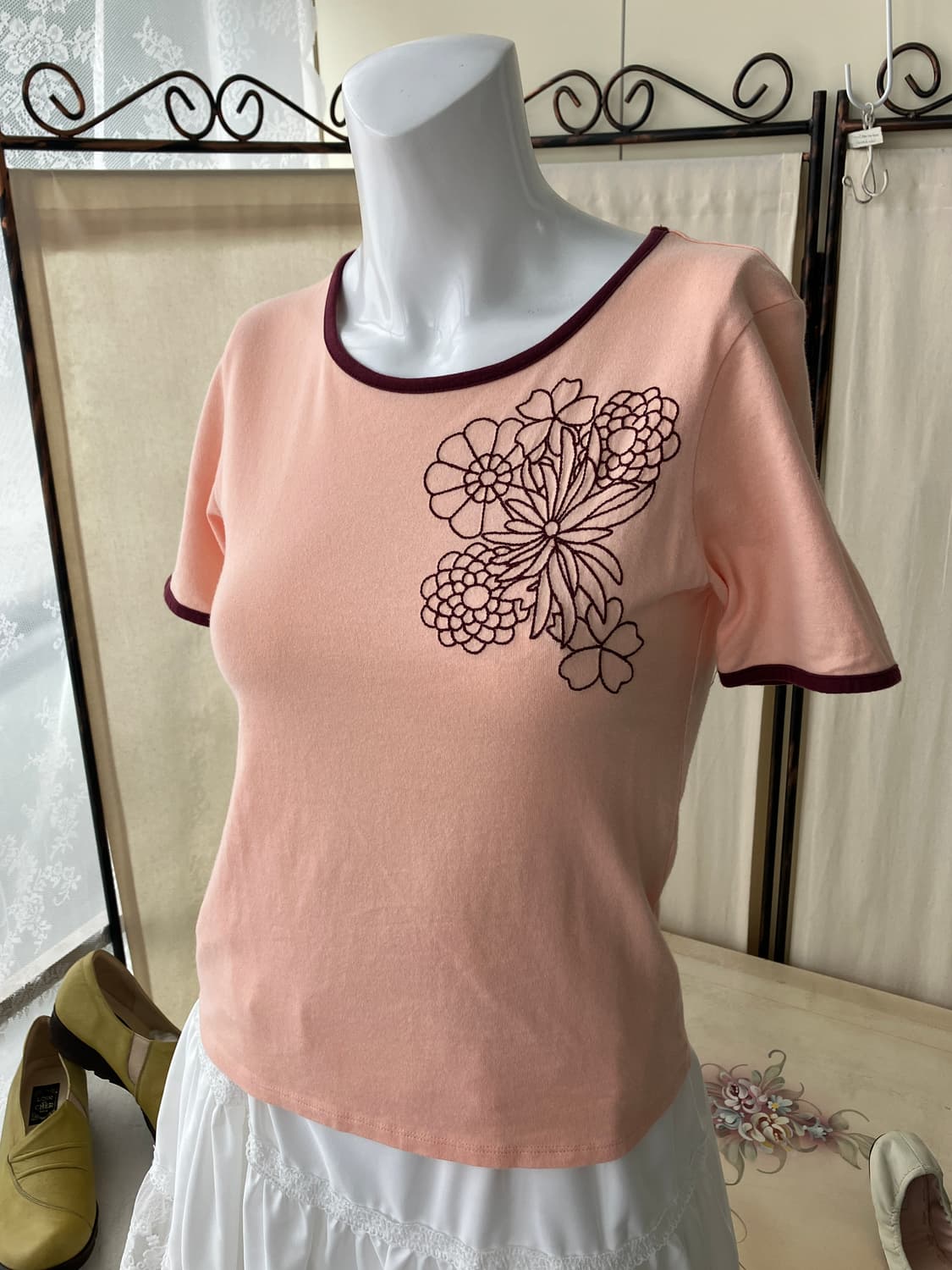 pastel flower embroidery ringer t-shirt 상품이미지7
