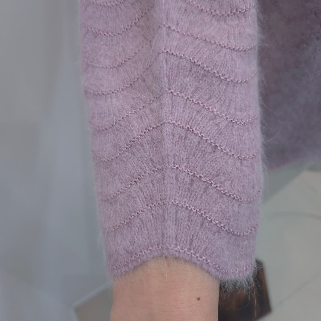 연보라 라운드넥 8부 울가디건 일본빈티지 상품이미지5