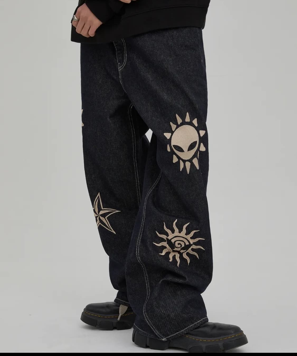 (새상품) 웨스턴 에일리언 자수 데님 팬츠 인디고블루 상품이미지2