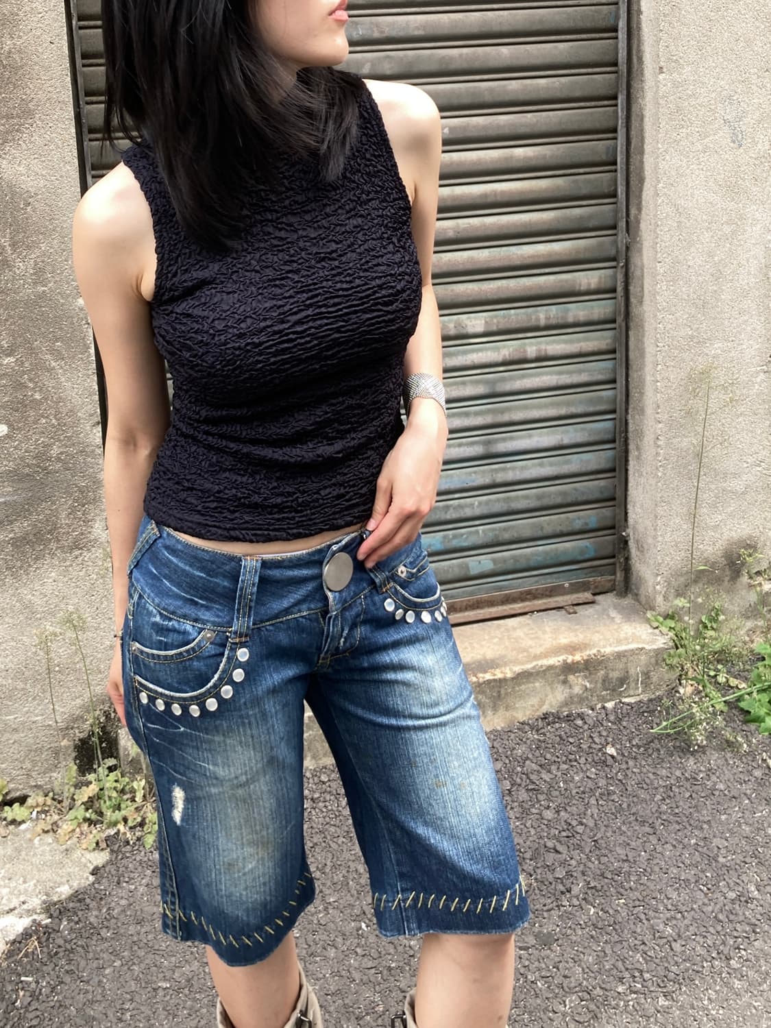 블랙 반넥 시어 베스트 탑 상품이미지4