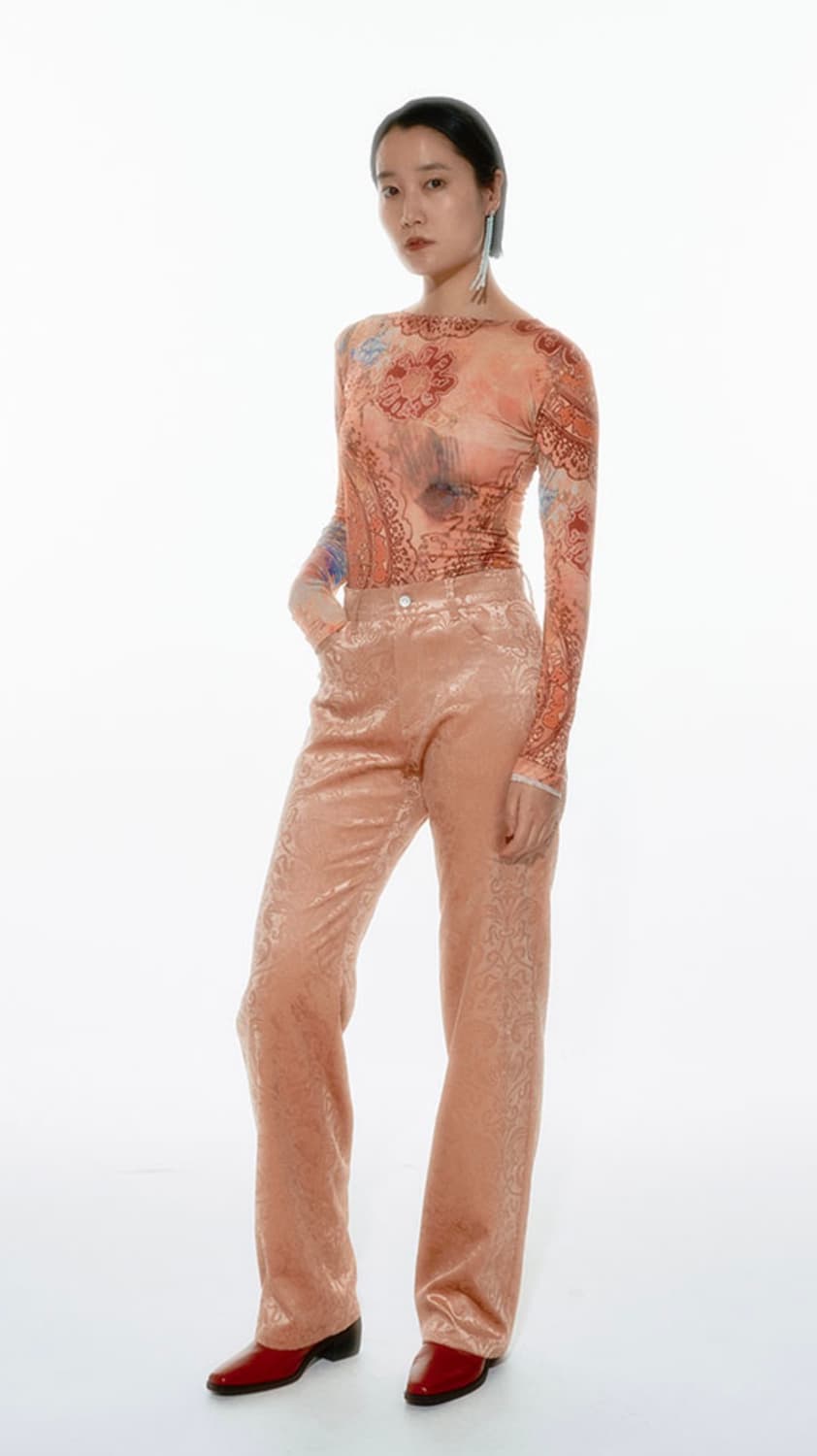 티크 벨벳 페이즐리 자카드 스트레이트 팬츠 상품이미지5