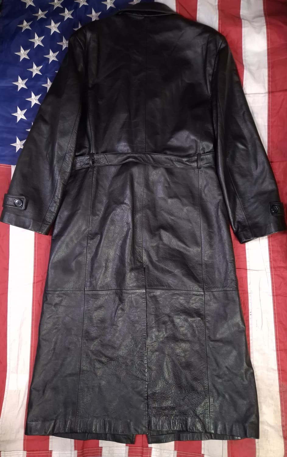 90's 새제품 국내산 리얼레더 싱글 바바리 트렌치코트 상품이미지9