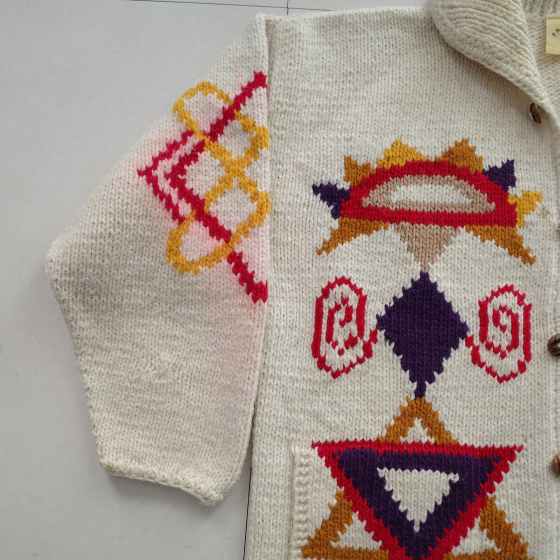 90s 파차마마 에콰도르 핸드메이드 울 니트 가디건 코위찬 스타일  상품이미지2