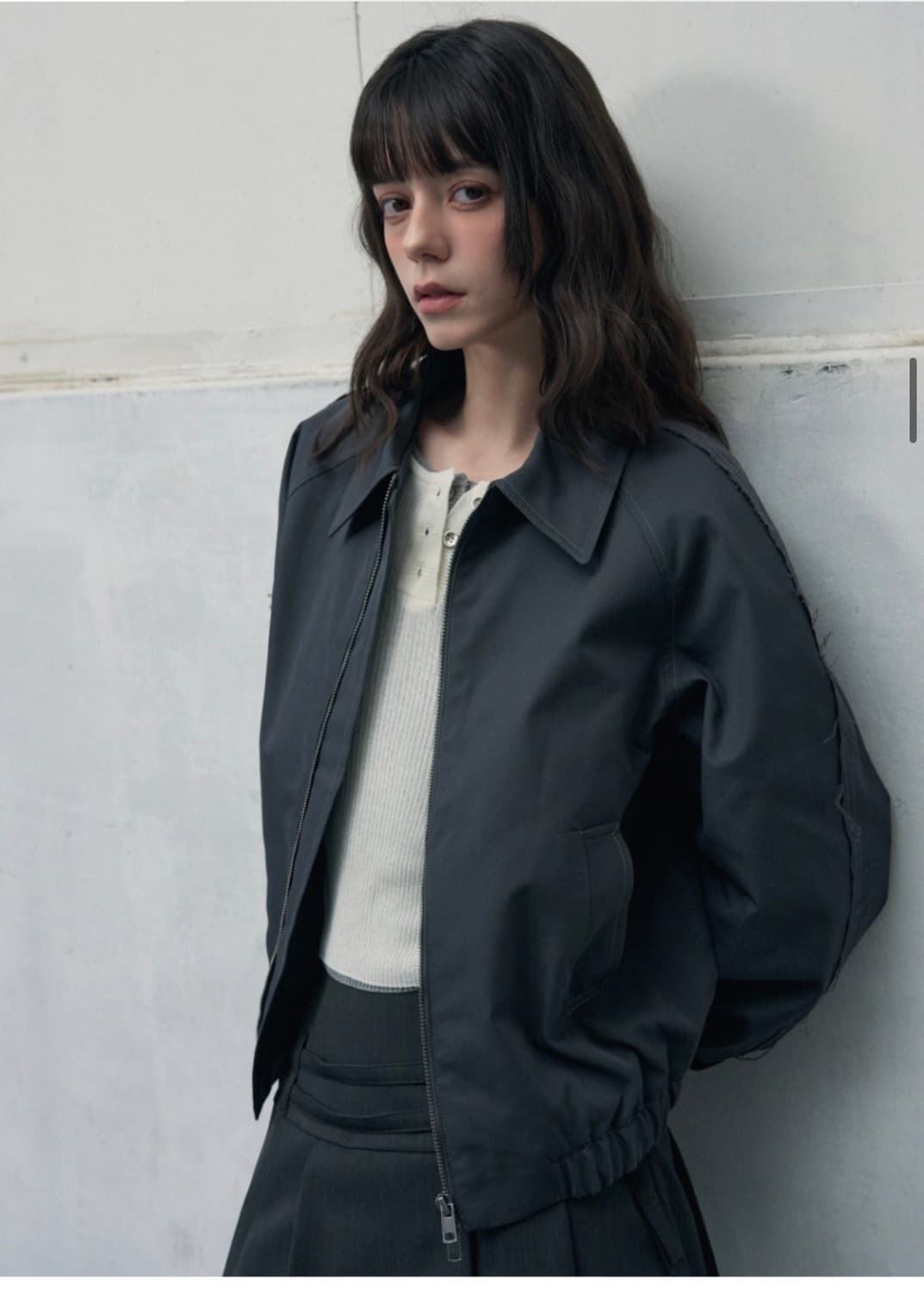 (FREE) 레더리 컷 오프 코튼 블루종 자켓 [CHARCOAL] 판매 상품이미지5