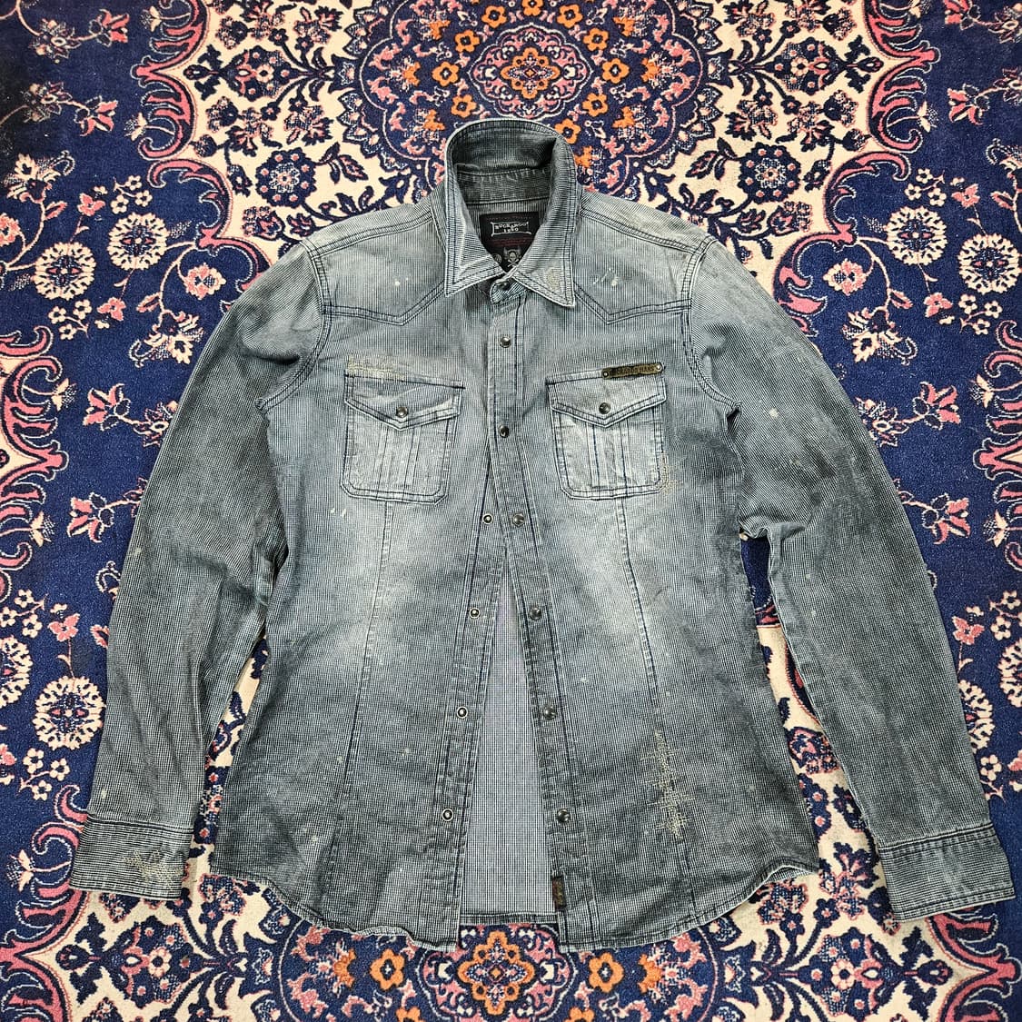 버커루1950 빈티지 워시드 패인팅 웨스턴 데님 셔츠 상품이미지1