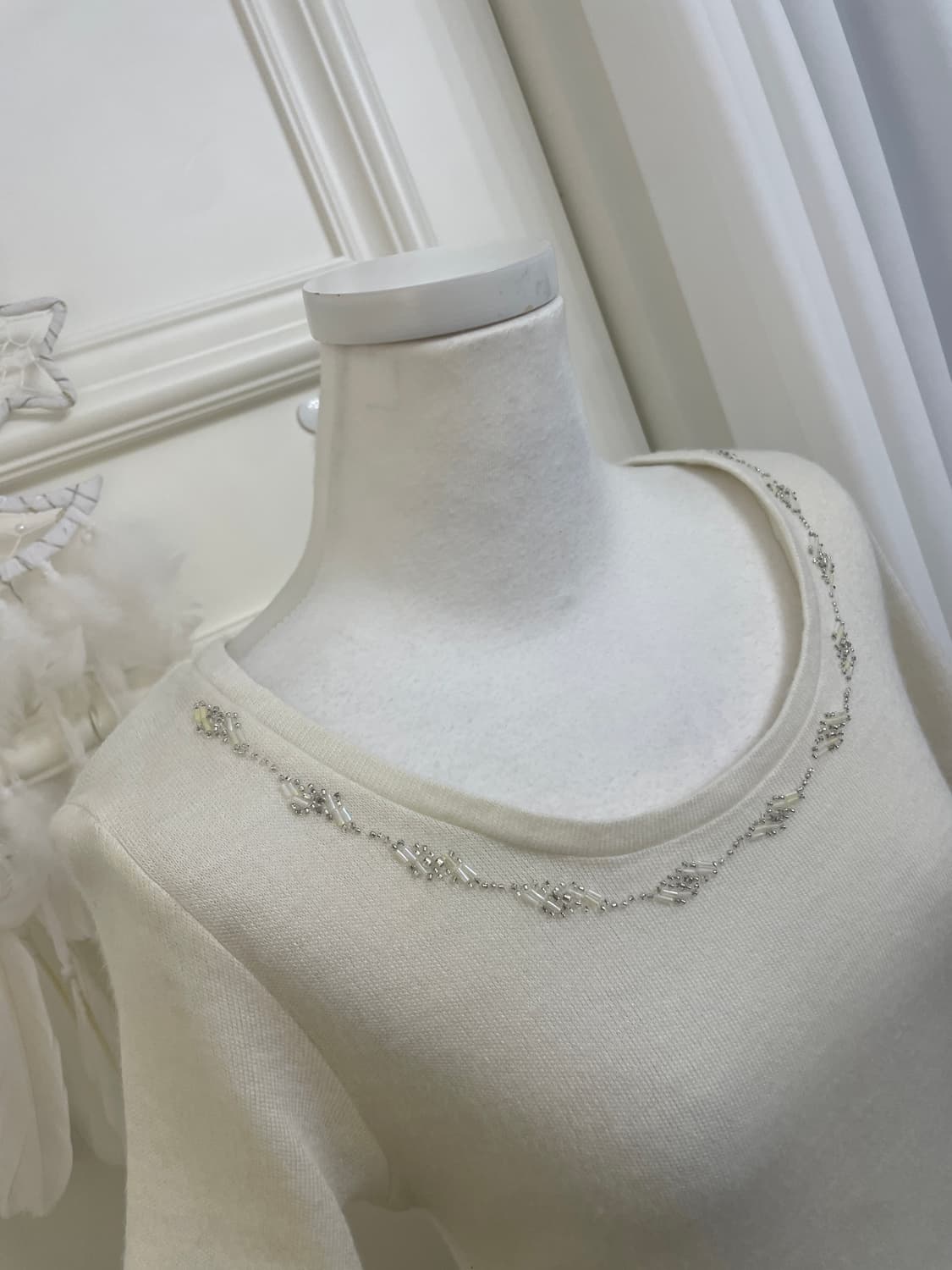 ivory beads point half knit top(size-L) 상품이미지7