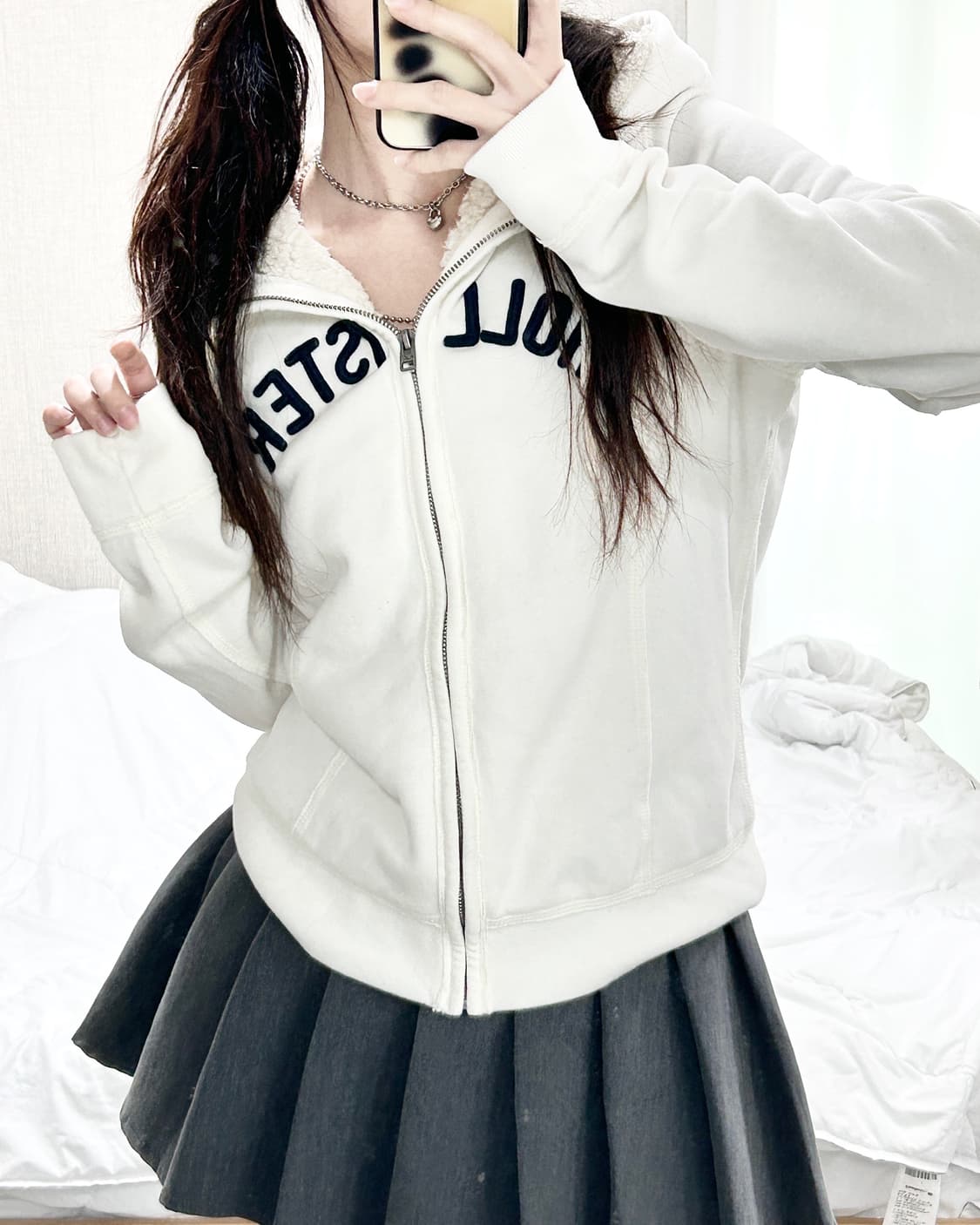 홀리스터 화이트 양털 후드집업 상품이미지2