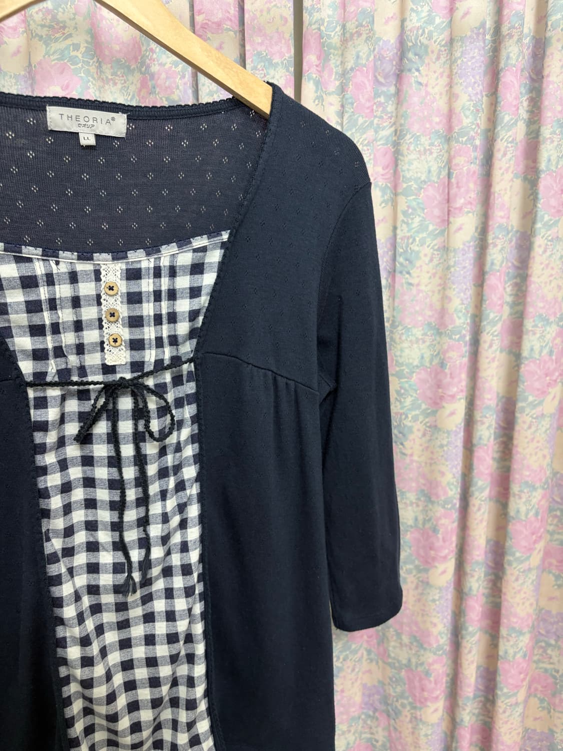 네이비 체크 레이어드 블라우스 상품이미지6