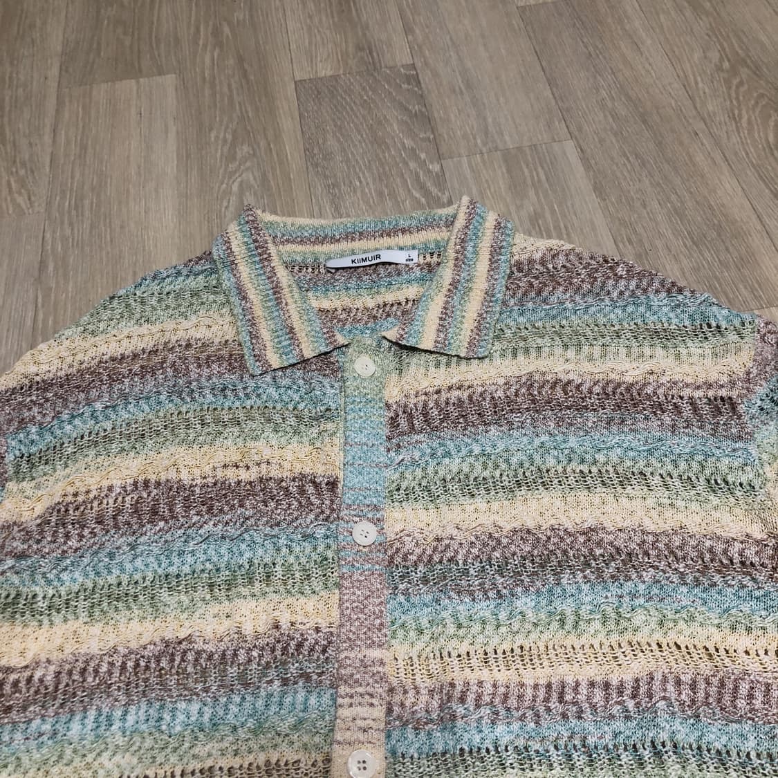 (L) 키뮤어 KIIMUIR 린넨 메쉬 스트라이트 카라 가디건 상품이미지4