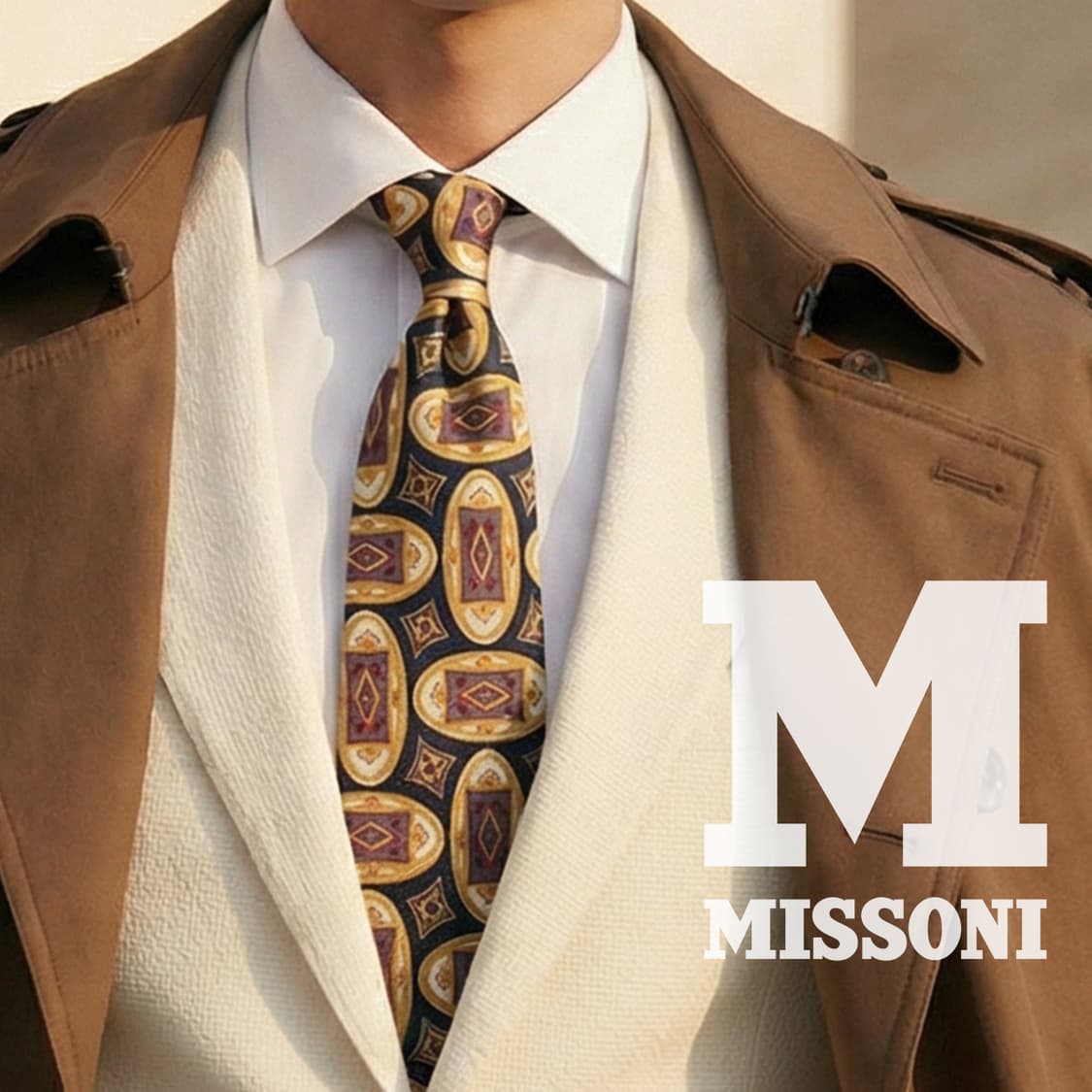 미쏘니 실크 네이비 기하 패턴 넥타이 9.7cm A+등급 K1782
 상품이미지1