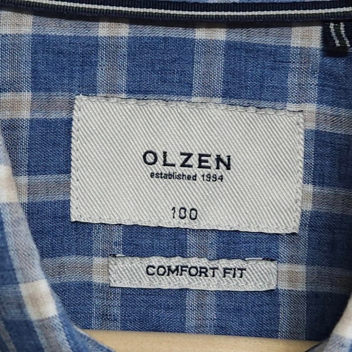 100 OLZEN 올젠 체크 린넨혼방 셔츠 블루 여름 상품이미지3