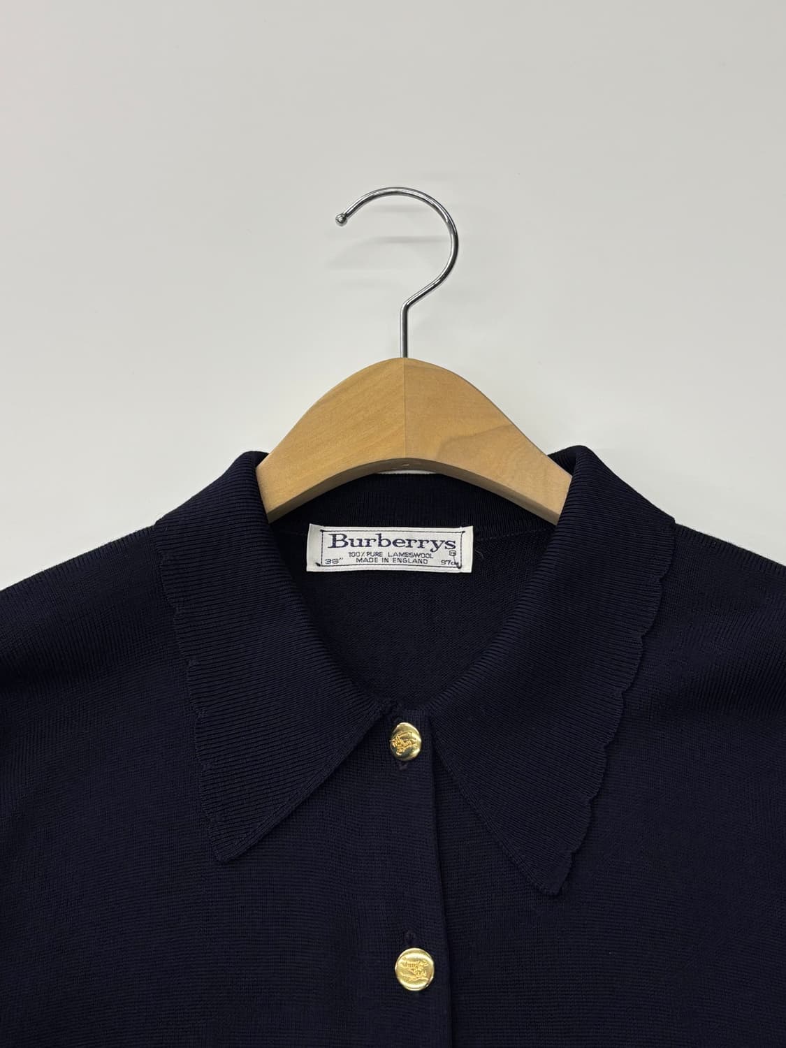 Burberry 버버리 90s 네이비 램스울 카라 가디건 상품이미지3