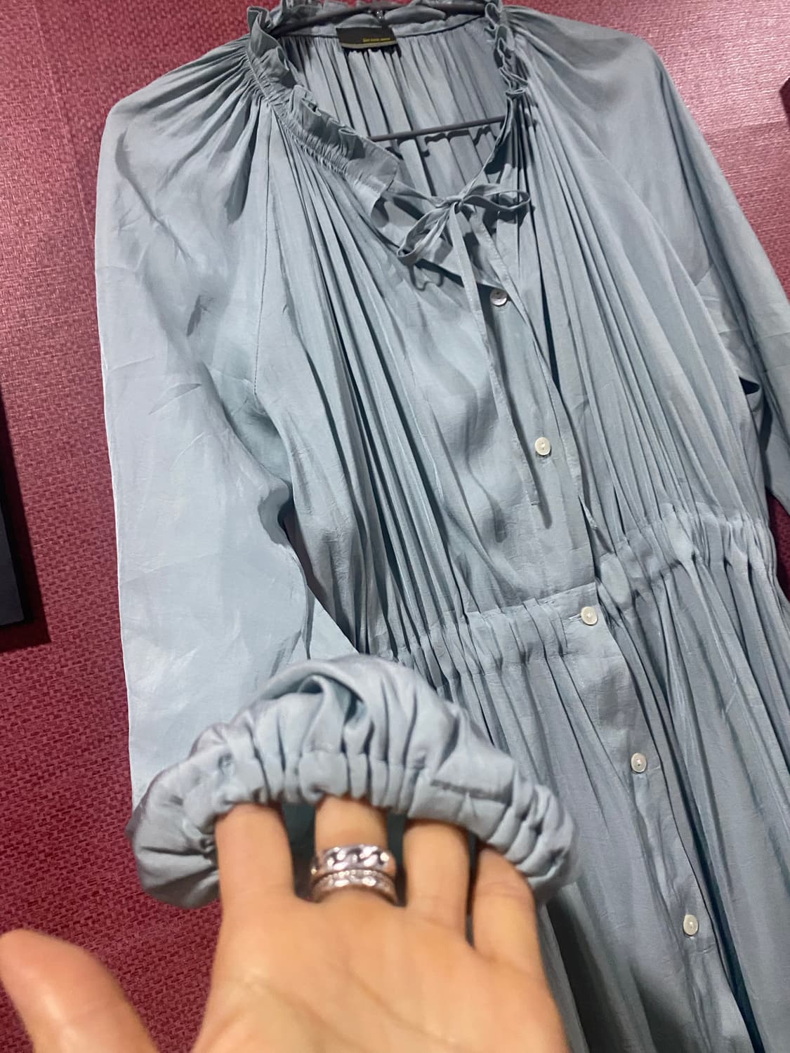 하늘색 셔링 롱 원피스 상품이미지4