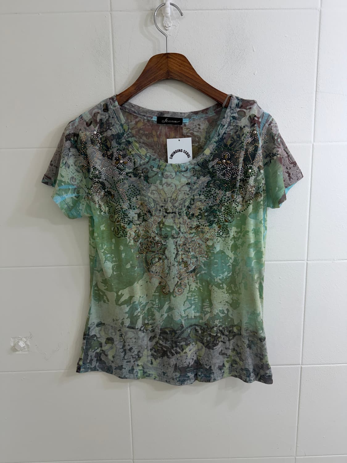 (상의 세트) 그런지 페어리 큐빅 반팔 티셔츠 + 옐로우 란제리코어 나시 상품이미지3