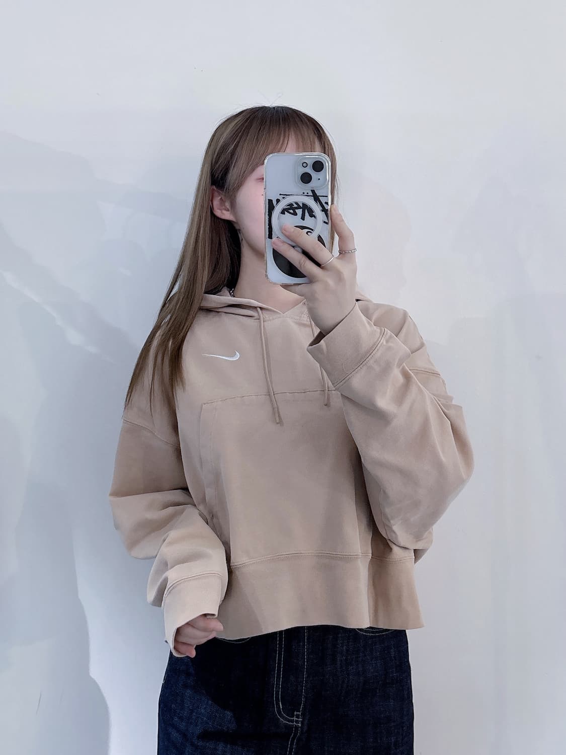 나이키 베이지 스우시 크롭 후드 상품이미지2