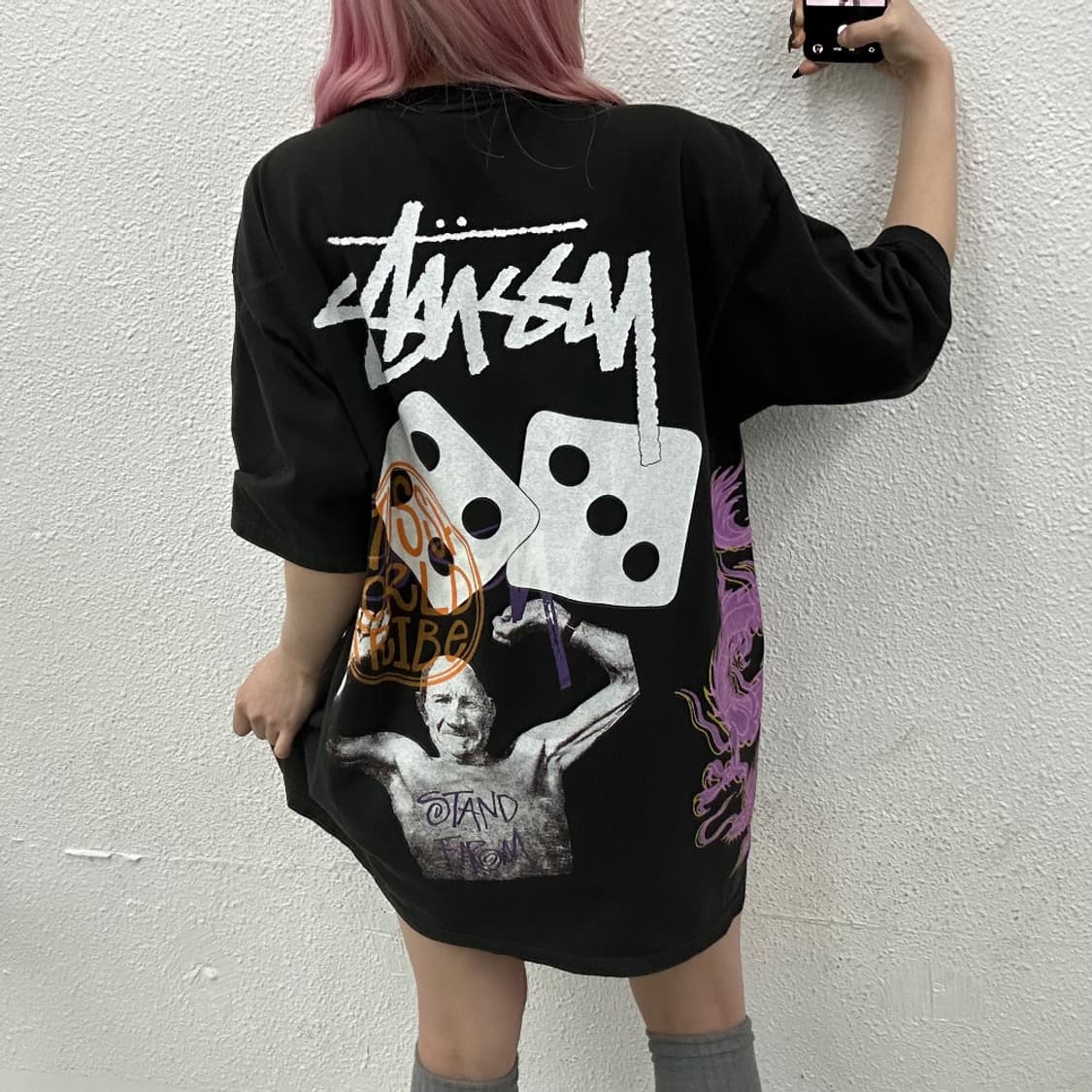 스투시 플라워 주사위 프린팅 블랙 반팔 XL 상품이미지2