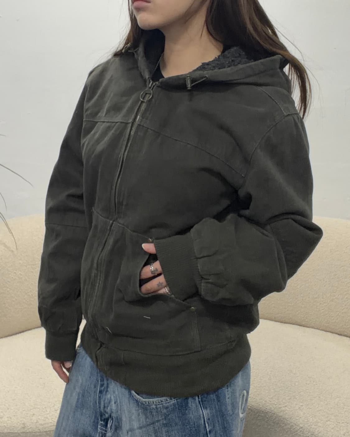 90s vintage 차콜 후드 패딩 자켓 상품이미지2