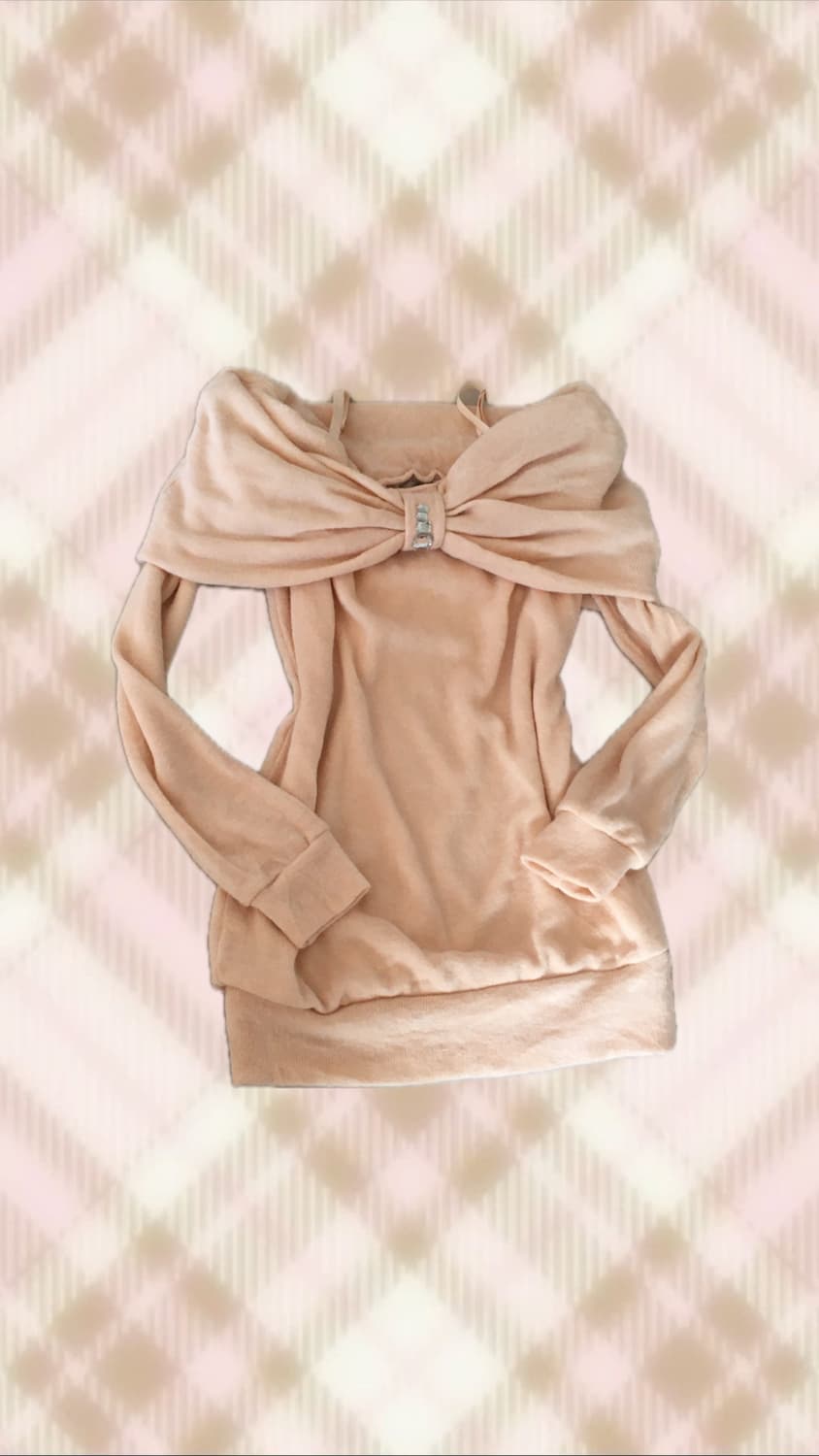 세실맥비 핑크 리본 오프숄더 니트 라떼 히메 러블리 로걀 갸루 빈티지 상품이미지1