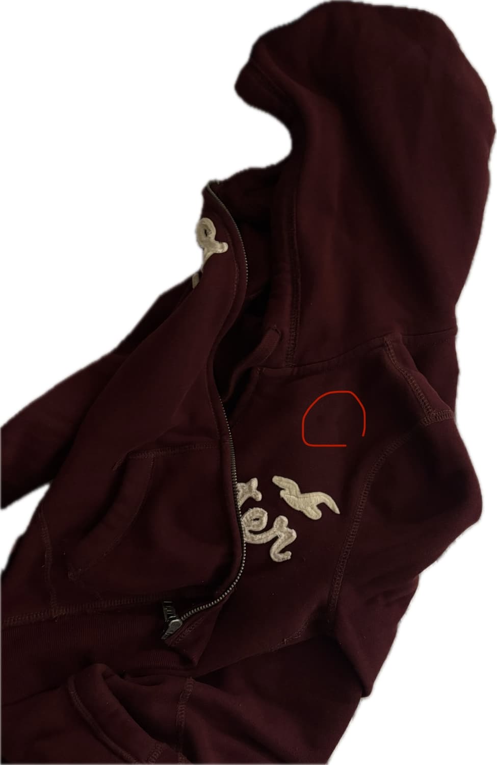 홀리스터 기모 후드집업 버건디 XS 딱붙 상품이미지6