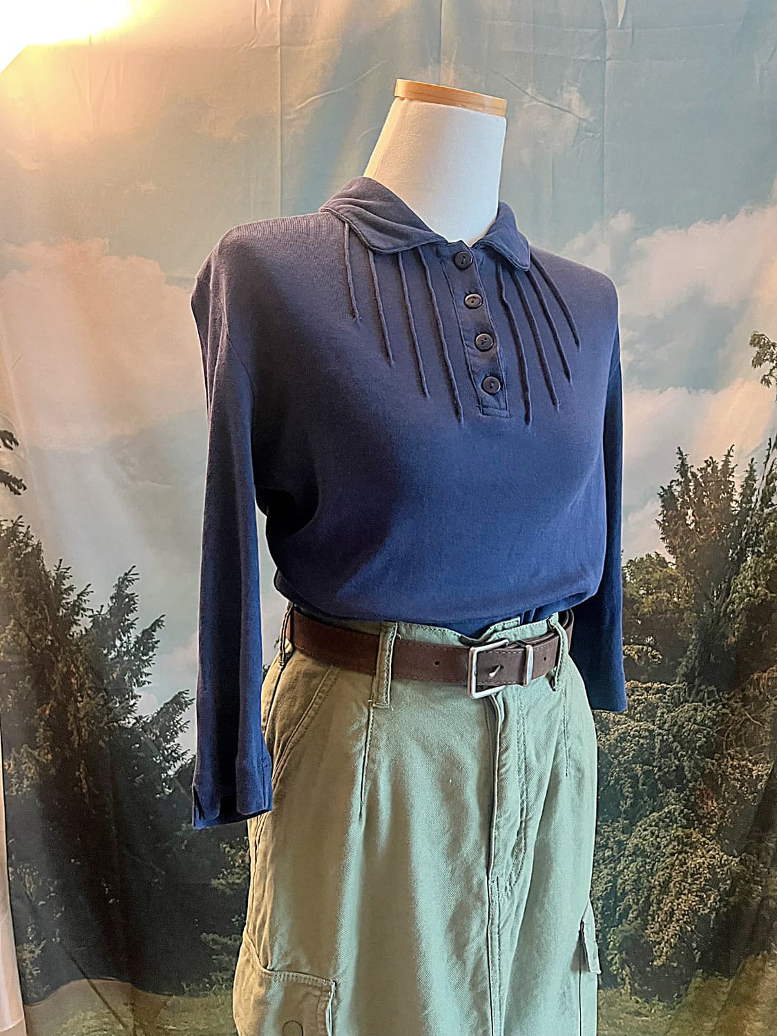 Pintuck collar tee, khaki cargo pocket l 상품이미지3