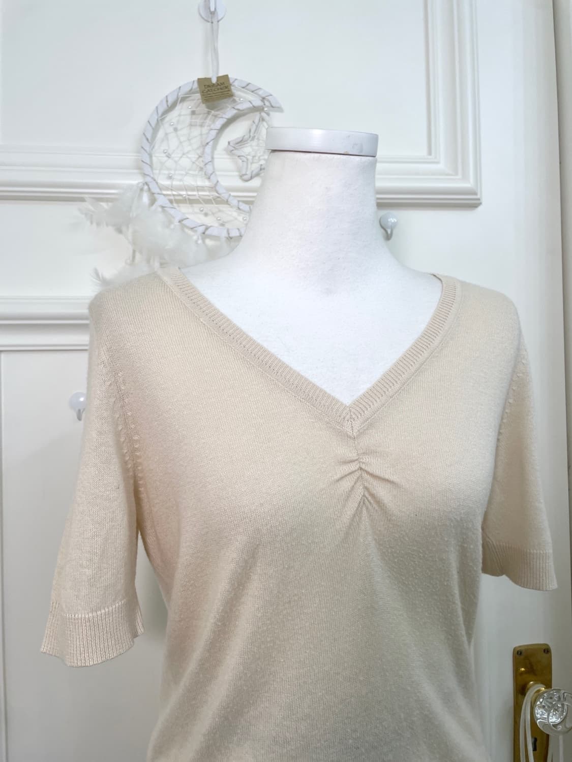 ivory shirring v-neck half knit top(size 상품이미지6