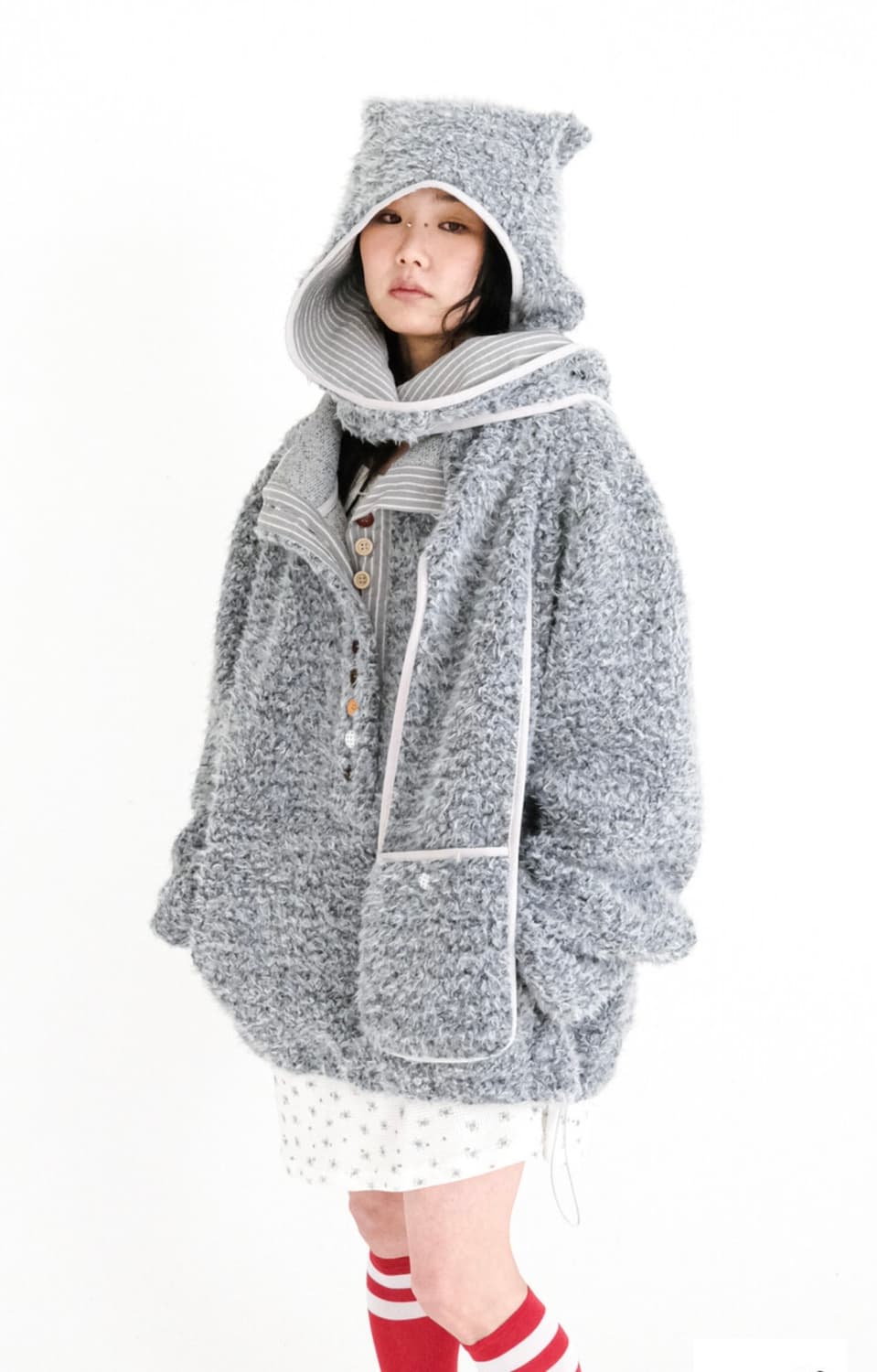 (샵페어리/그레이)fluffy button fleece pullover  상품이미지1