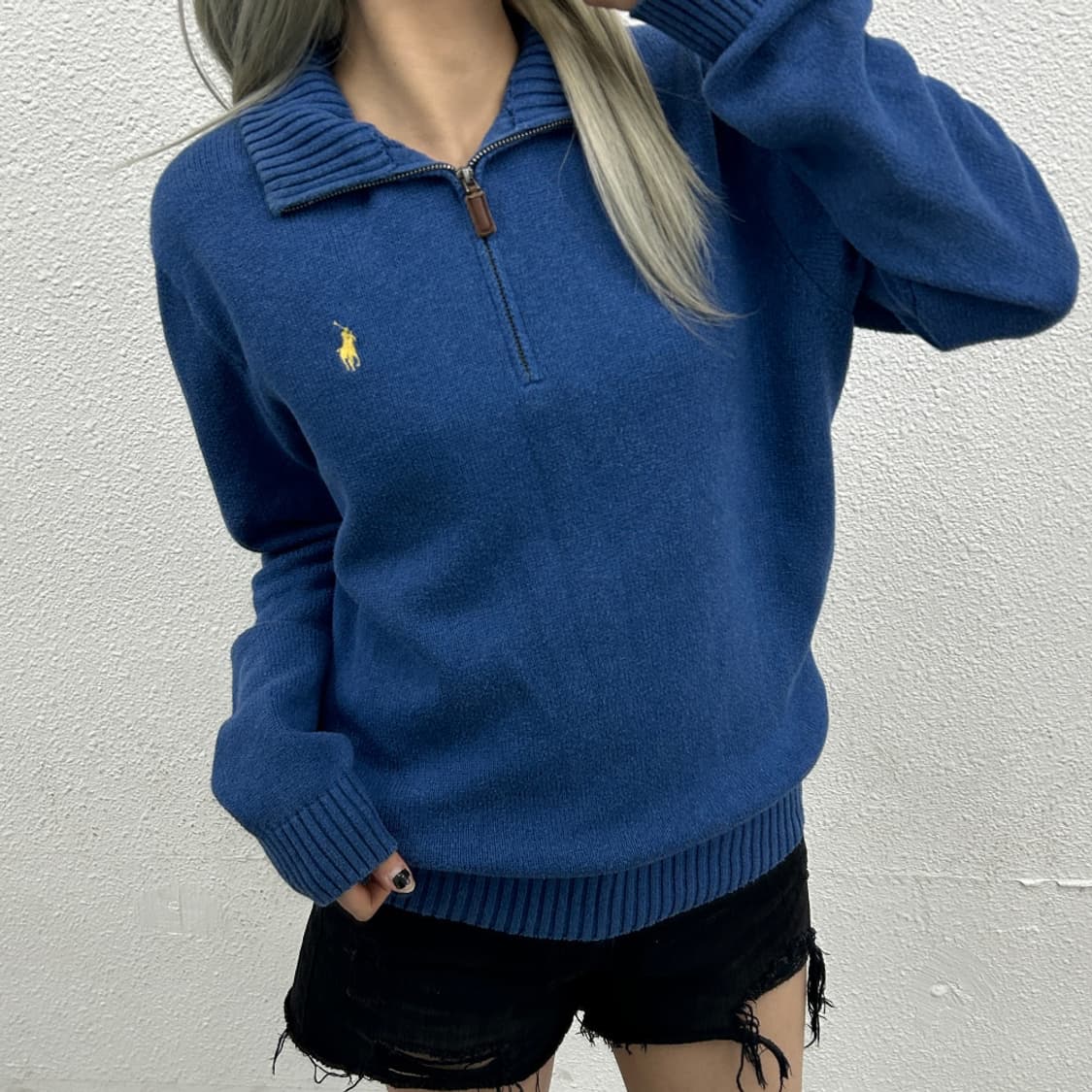 폴로 랄프로렌 레몬포니 블루 니트 반집업 L 상품이미지1