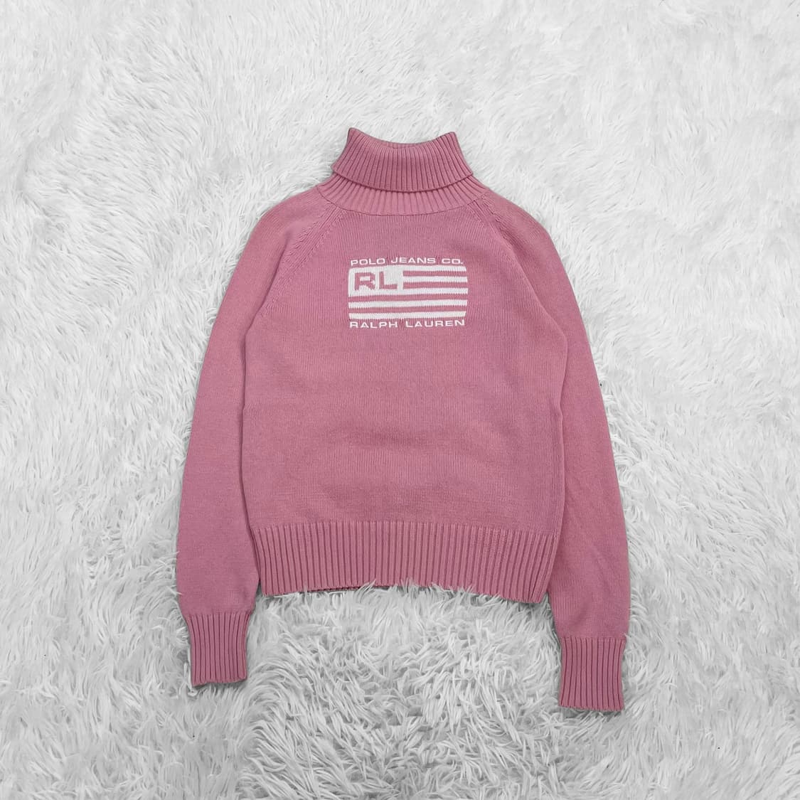 폴로 랄프로렌 플래그 성조기 코튼 터틀넥 니트 핑크 상품이미지2