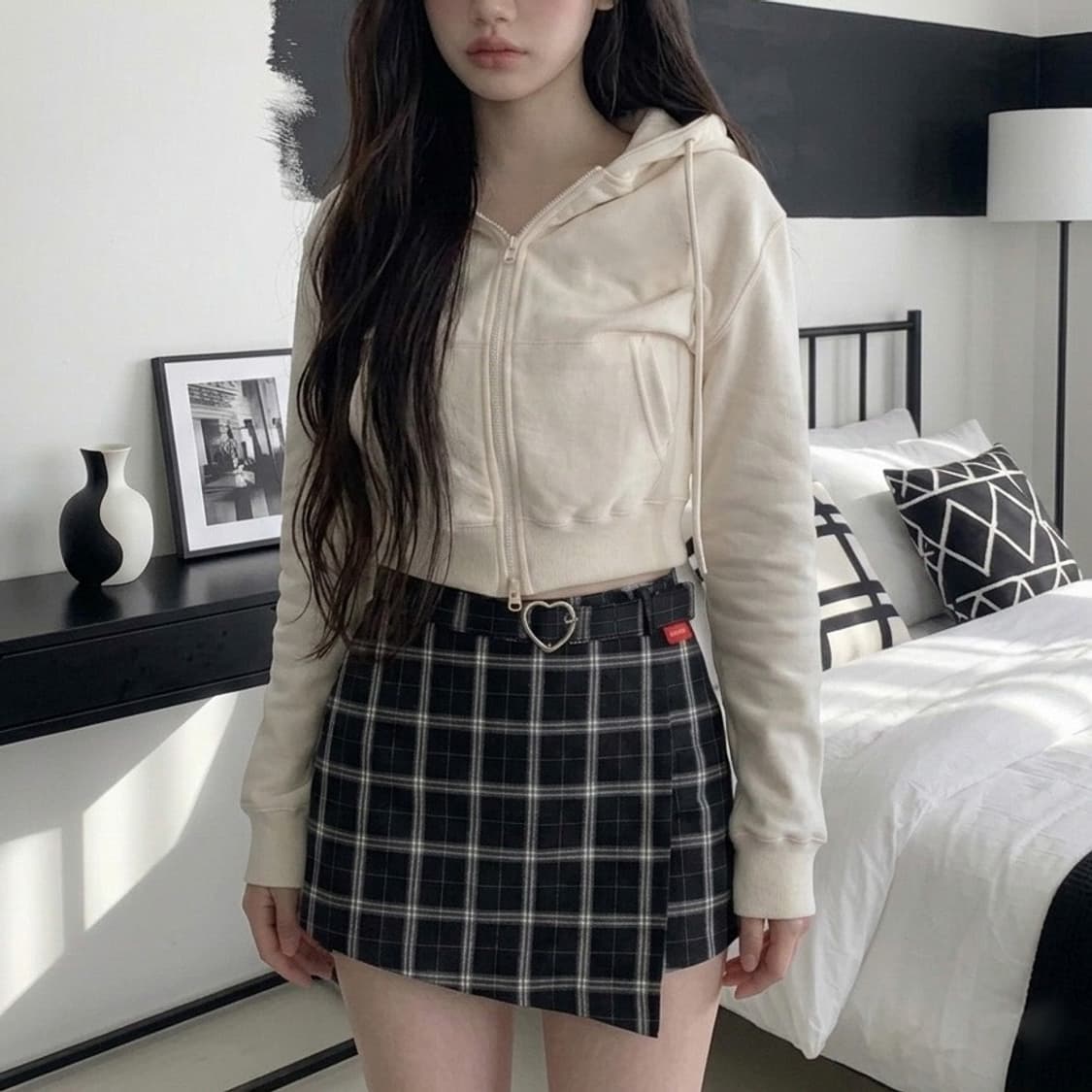 하트클럽 블랙 체크 스커트 (하트벨트포함) 상품이미지1