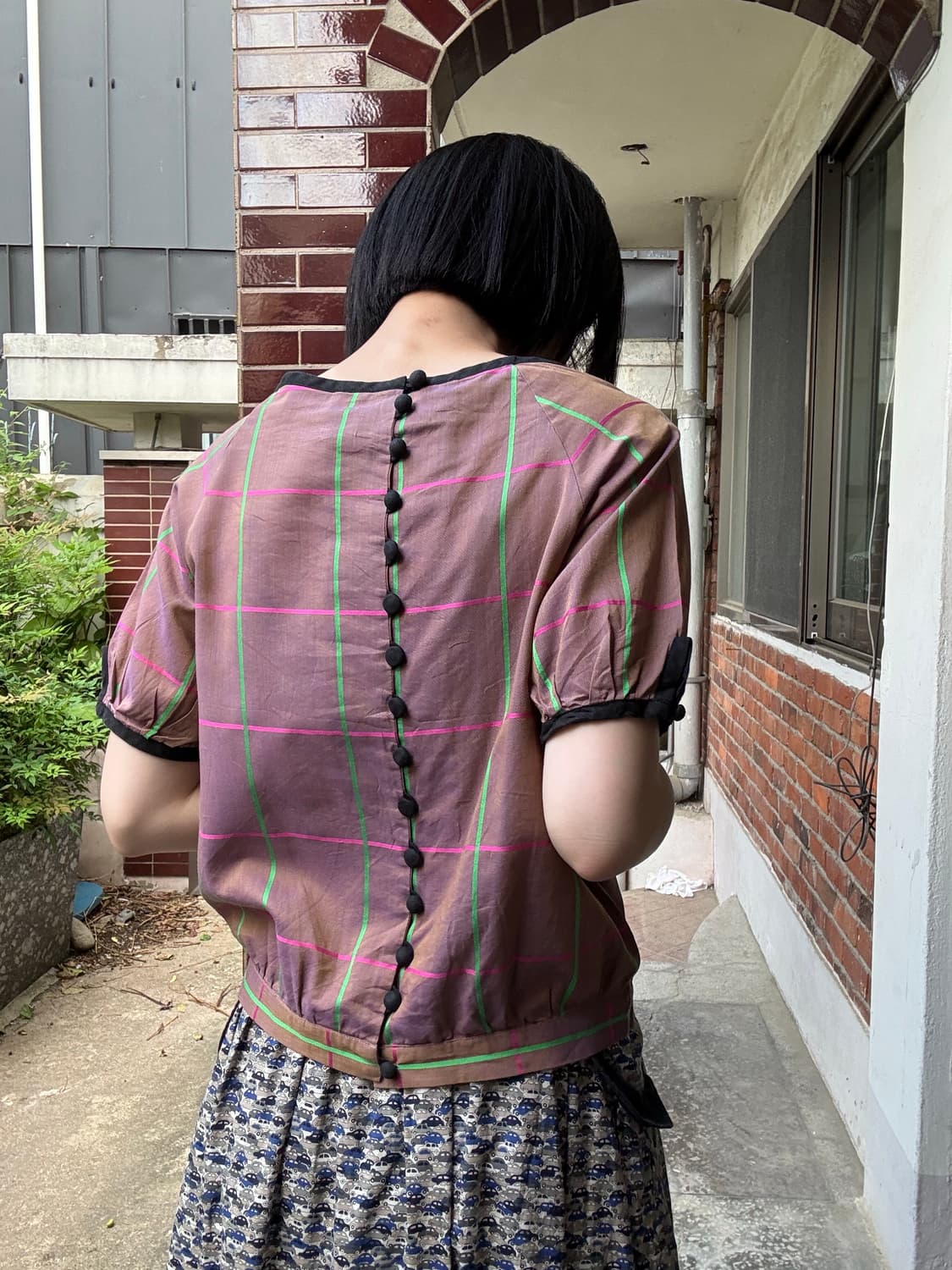 빈티지 체크 블라우스 상품이미지1