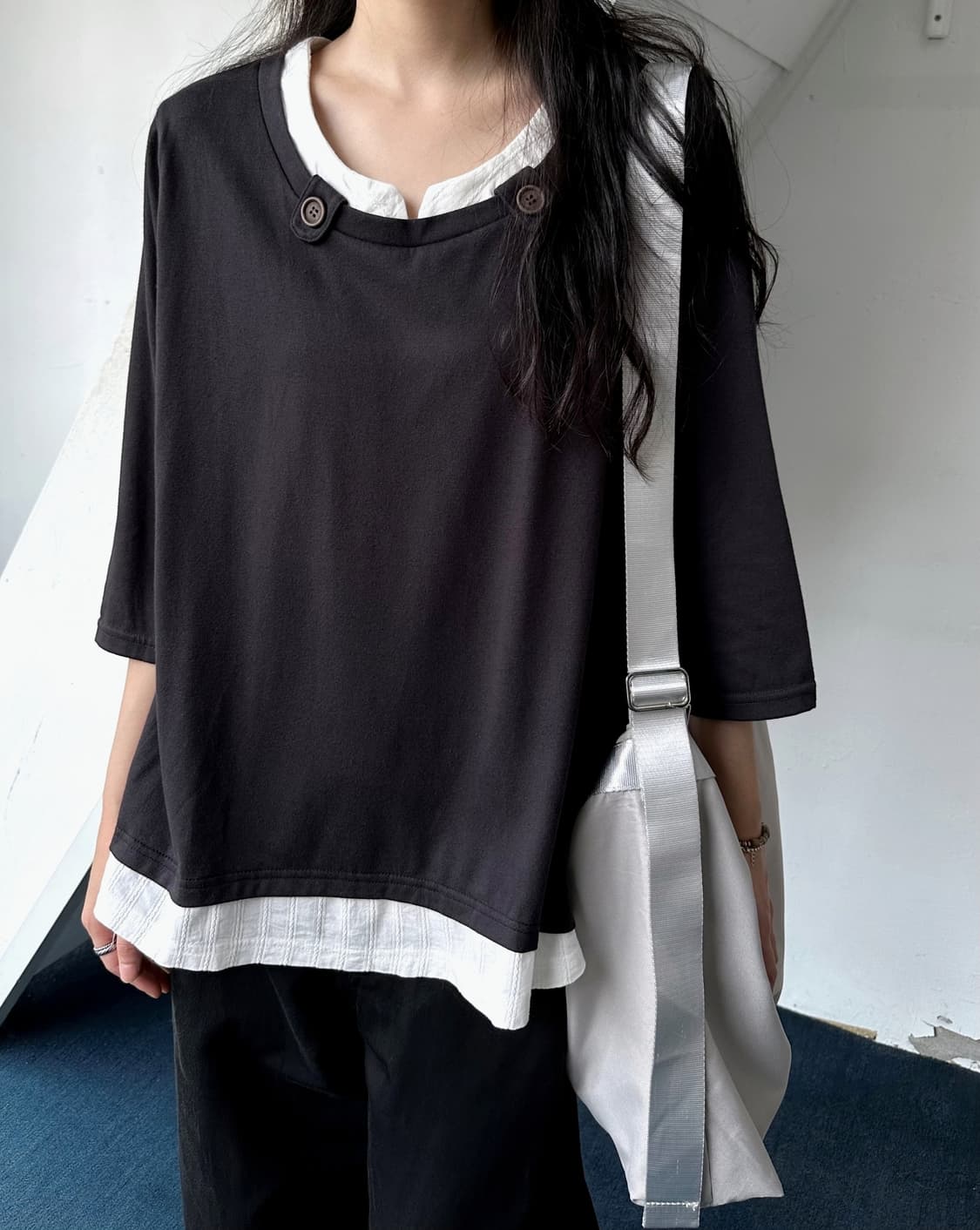 Design layer cotton 3/4 sleeve TOP 상품이미지8