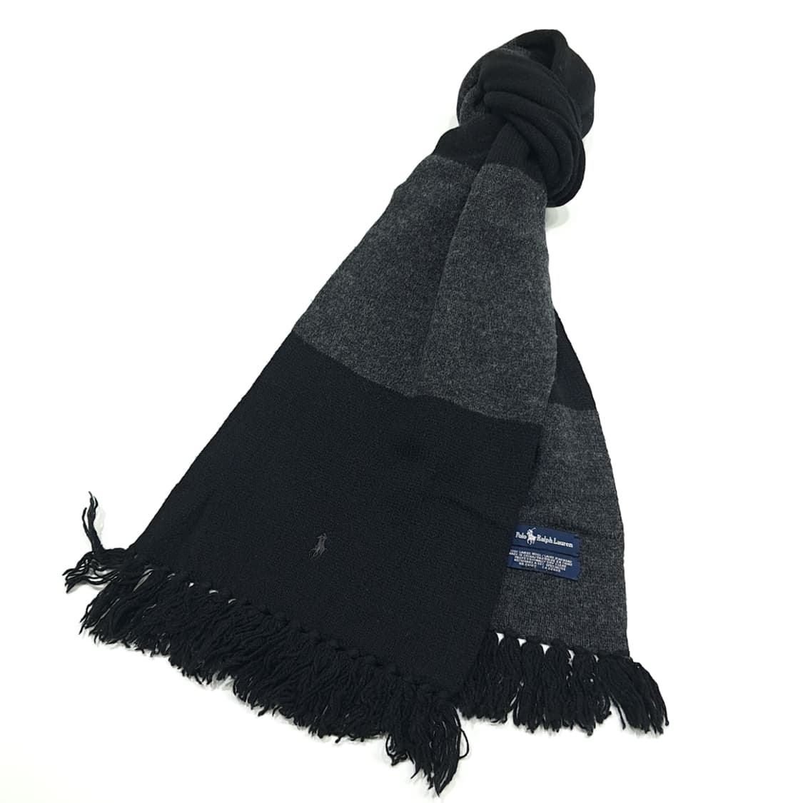 MX304 폴로 랄프로렌 블랙 그레이 투톤 램스울 니트 목도리 머플러 상품이미지3